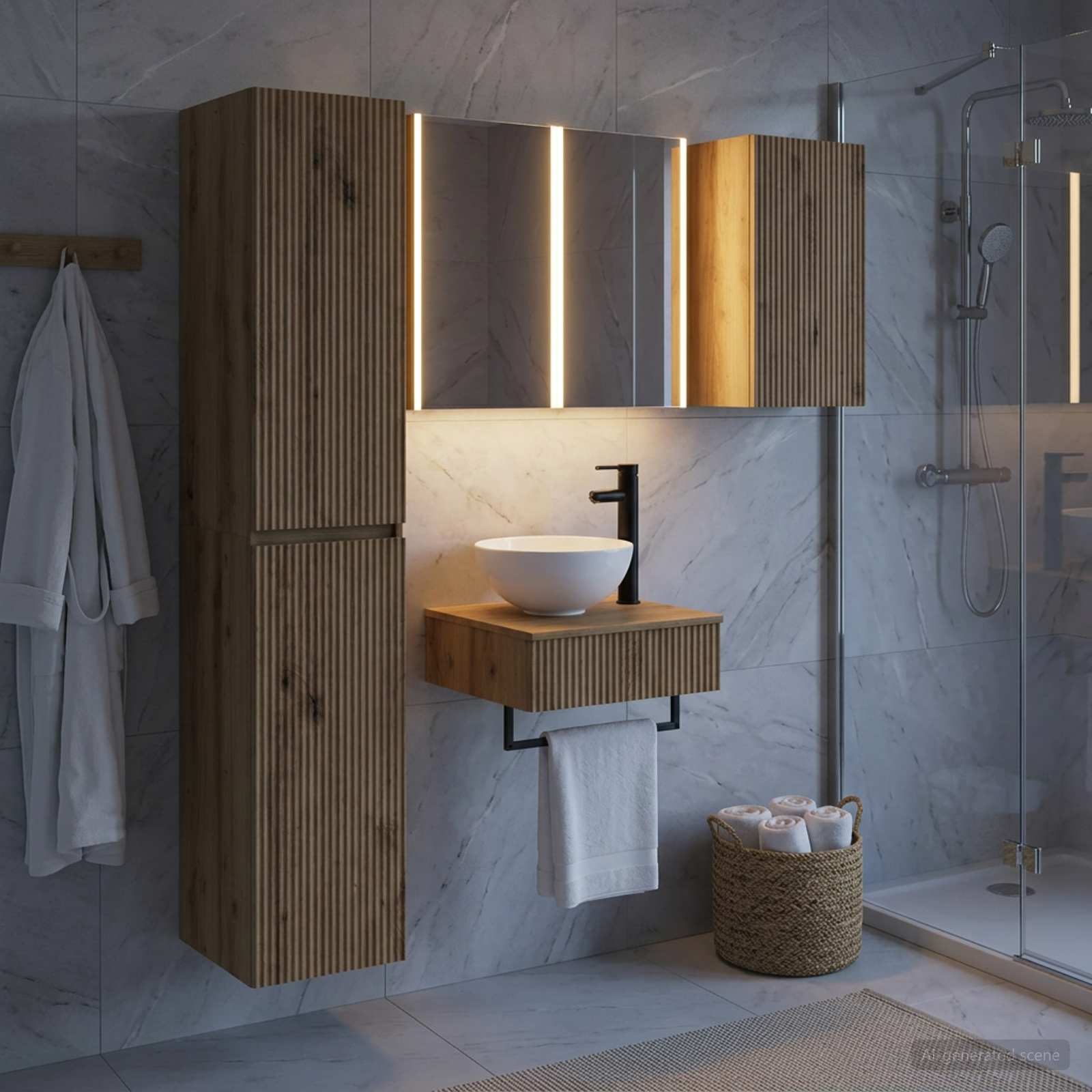 Badkamermeubelset 5 st Artisanaal eiken Bewerkt hout en glas is nu te koop bij PeponiXL, paradijselijk wonen!