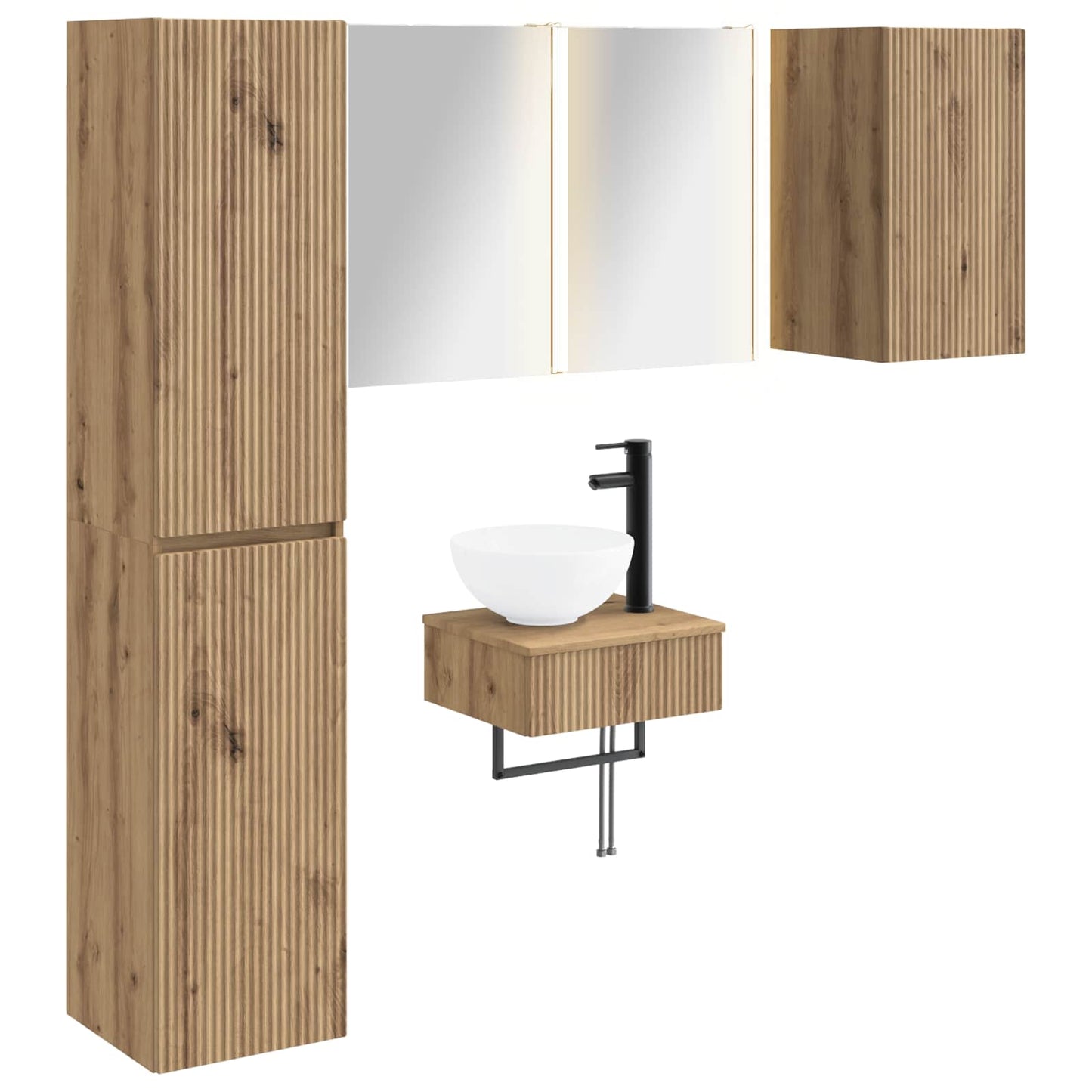 Badkamermeubelset 5 pcs Artisanaal eiken Bewerkt hout en glas is nu te koop bij PeponiXL, paradijselijk wonen!
