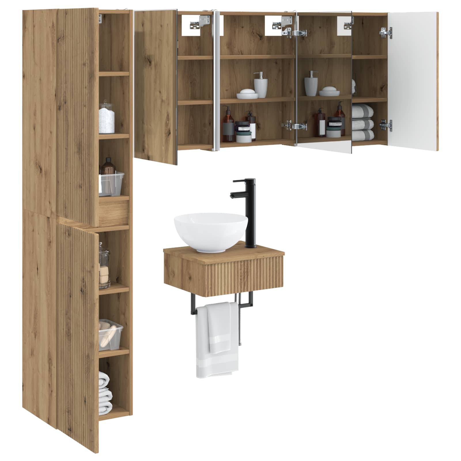 Badkamermeubelset 5 pcs Artisanaal eiken Bewerkt hout en glas is nu te koop bij PeponiXL, paradijselijk wonen!