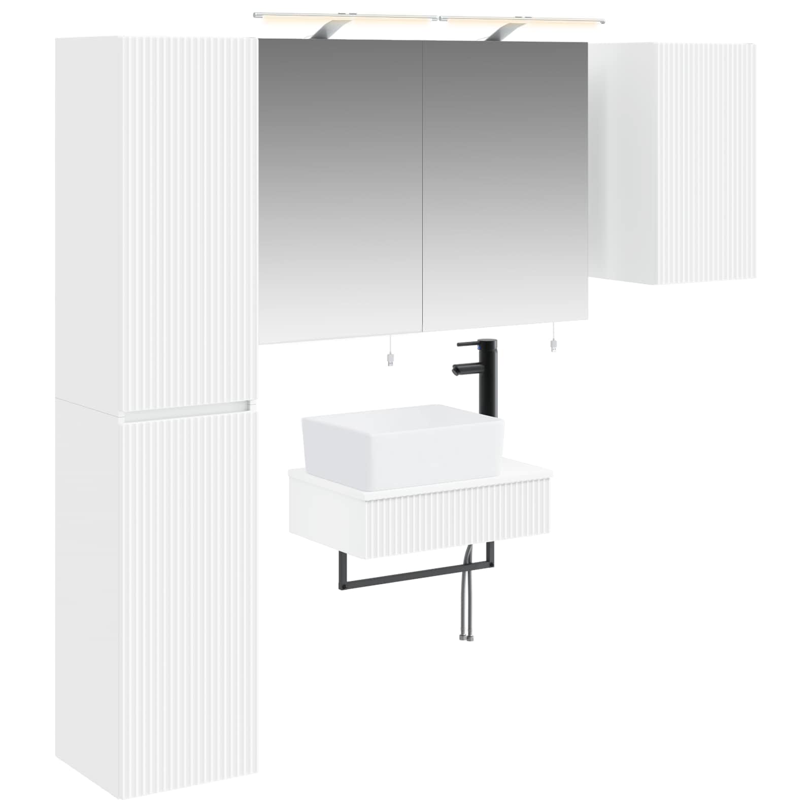 Badkamermeubelset 5 pcs Wit Bewerkt hout en glas is nu te koop bij PeponiXL, paradijselijk wonen!