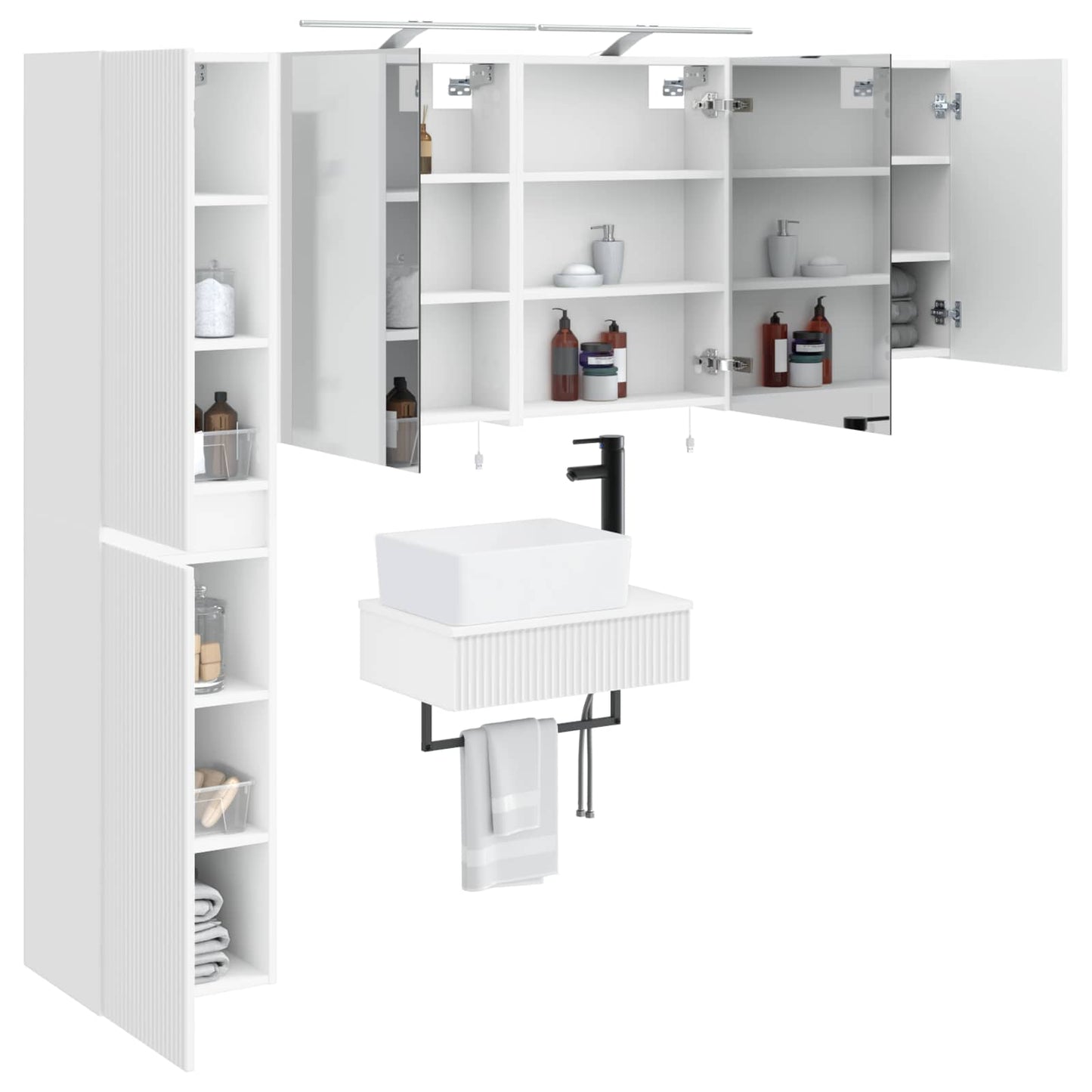 Badkamermeubelset 5 pcs Wit Bewerkt hout en glas is nu te koop bij PeponiXL, paradijselijk wonen!