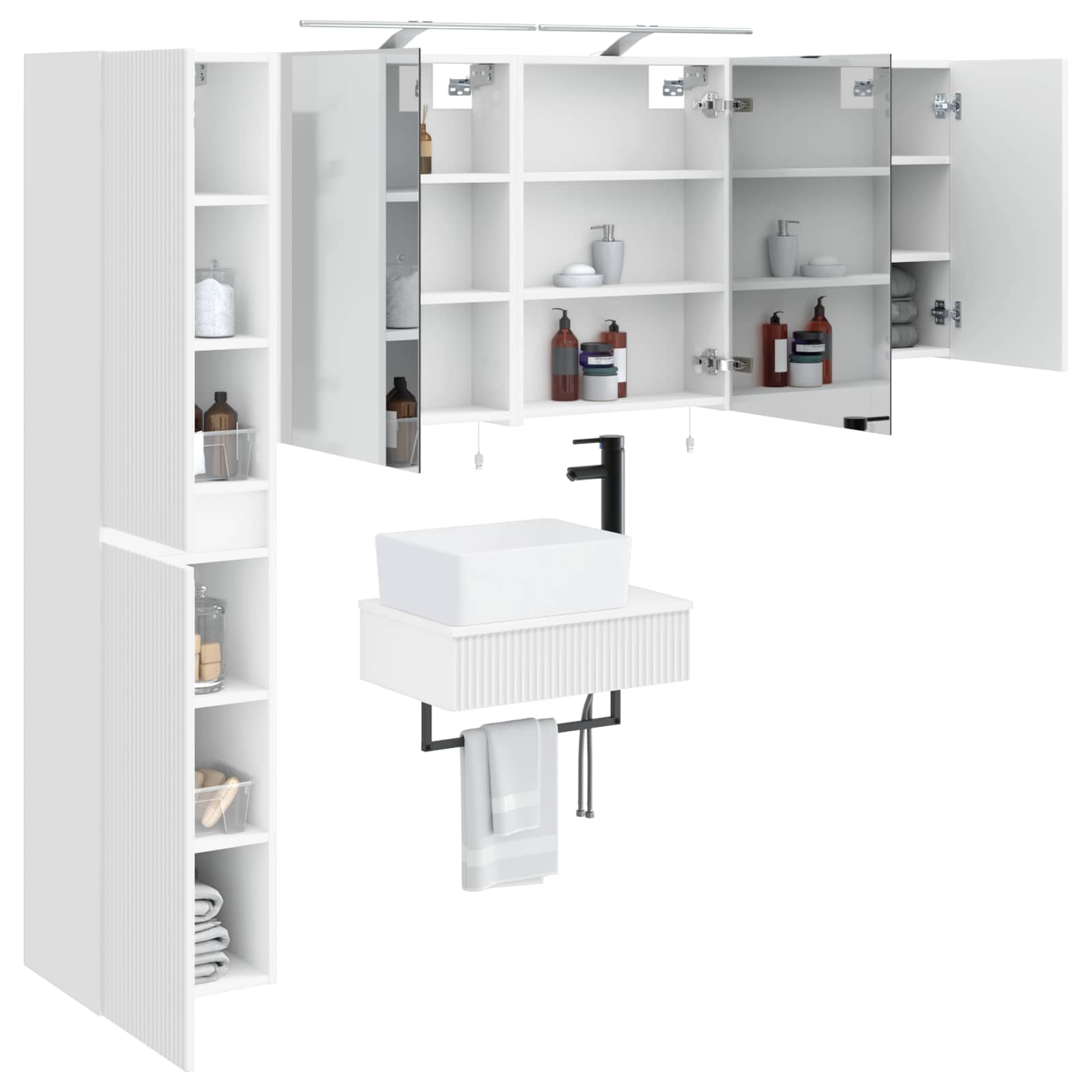 Badkamermeubelset 5 pcs Wit Bewerkt hout en glas is nu te koop bij PeponiXL, paradijselijk wonen!