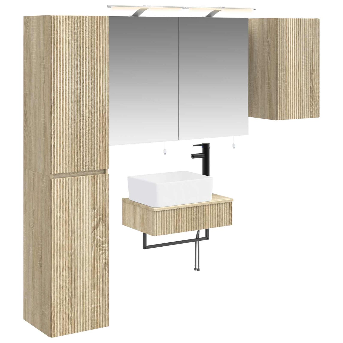 Badkamermeubelset 5 pcs Sonoma Eiken Bewerkt hout en glas is nu te koop bij PeponiXL, paradijselijk wonen!