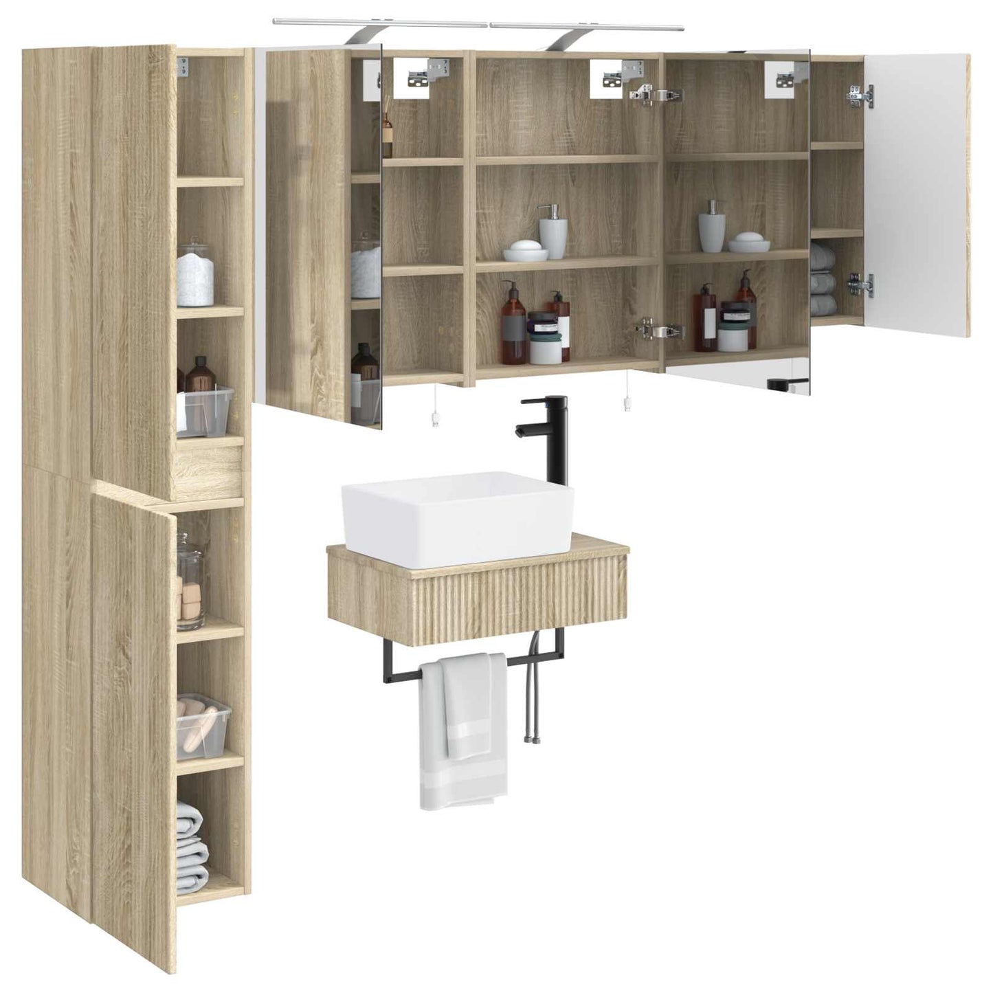 Badkamermeubelset 5 pcs Sonoma Eiken Bewerkt hout en glas is nu te koop bij PeponiXL, paradijselijk wonen!