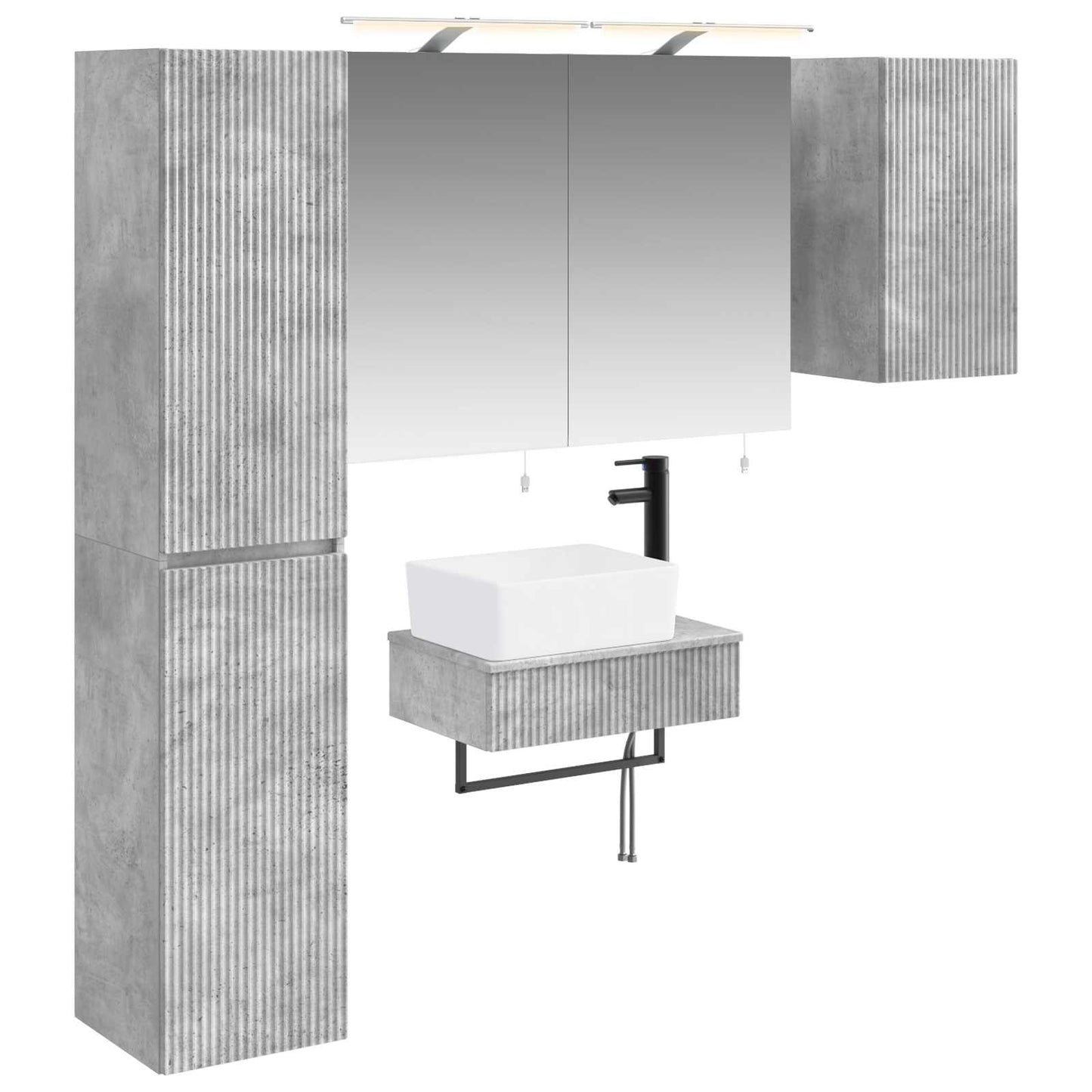 Badkamermeubelset 5 pcs Betongrijs Bewerkt hout en glas is nu te koop bij PeponiXL, paradijselijk wonen!