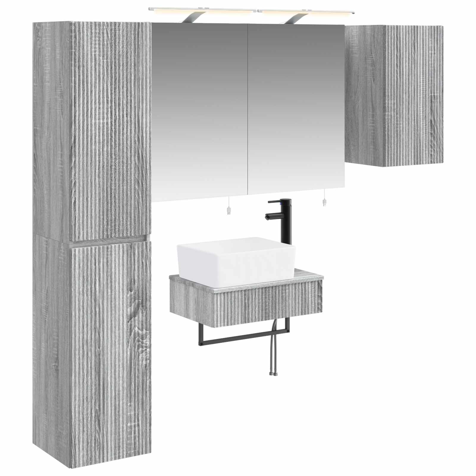Badkamermeubelset 5 pcs Grijs Sonoma Bewerkt hout en glas is nu te koop bij PeponiXL, paradijselijk wonen!