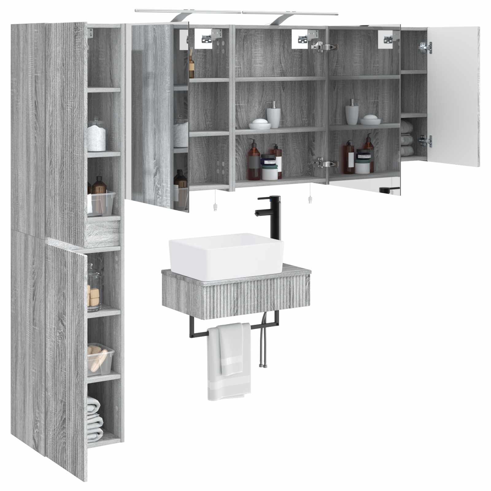 Badkamermeubelset 5 pcs Grijs Sonoma Bewerkt hout en glas is nu te koop bij PeponiXL, paradijselijk wonen!
