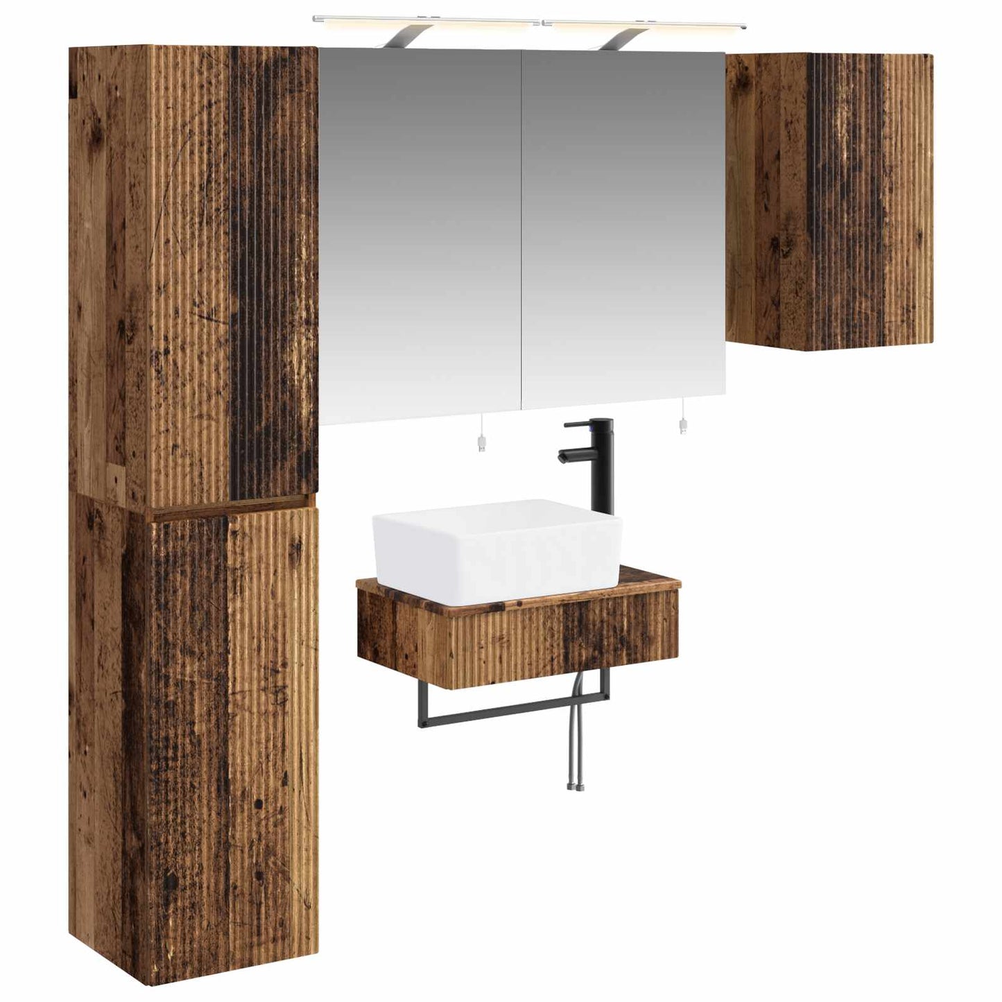 Badkamermeubelset 5 pcs Oud hout Bewerkt hout en glas is nu te koop bij PeponiXL, paradijselijk wonen!