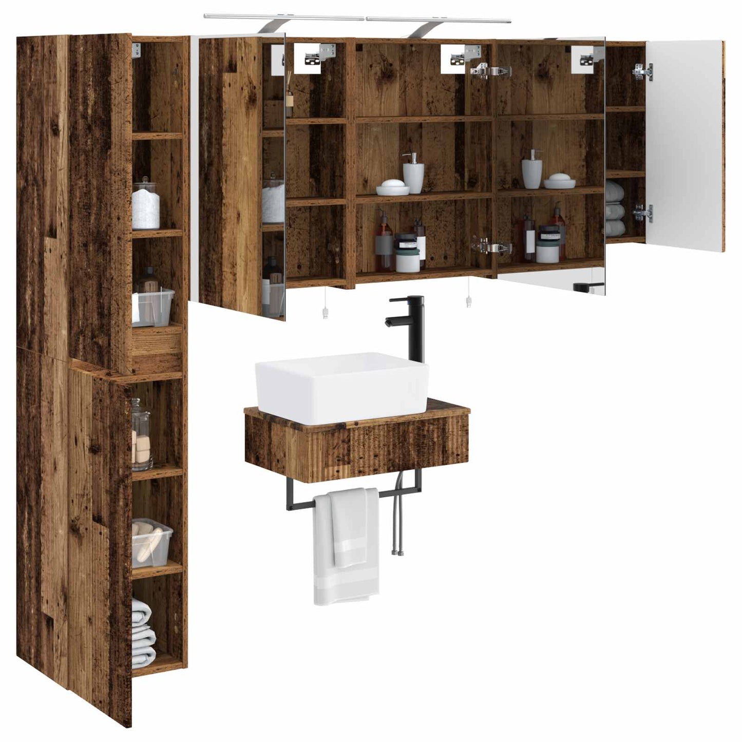 Badkamermeubelset 5 pcs Oud hout Bewerkt hout en glas is nu te koop bij PeponiXL, paradijselijk wonen!