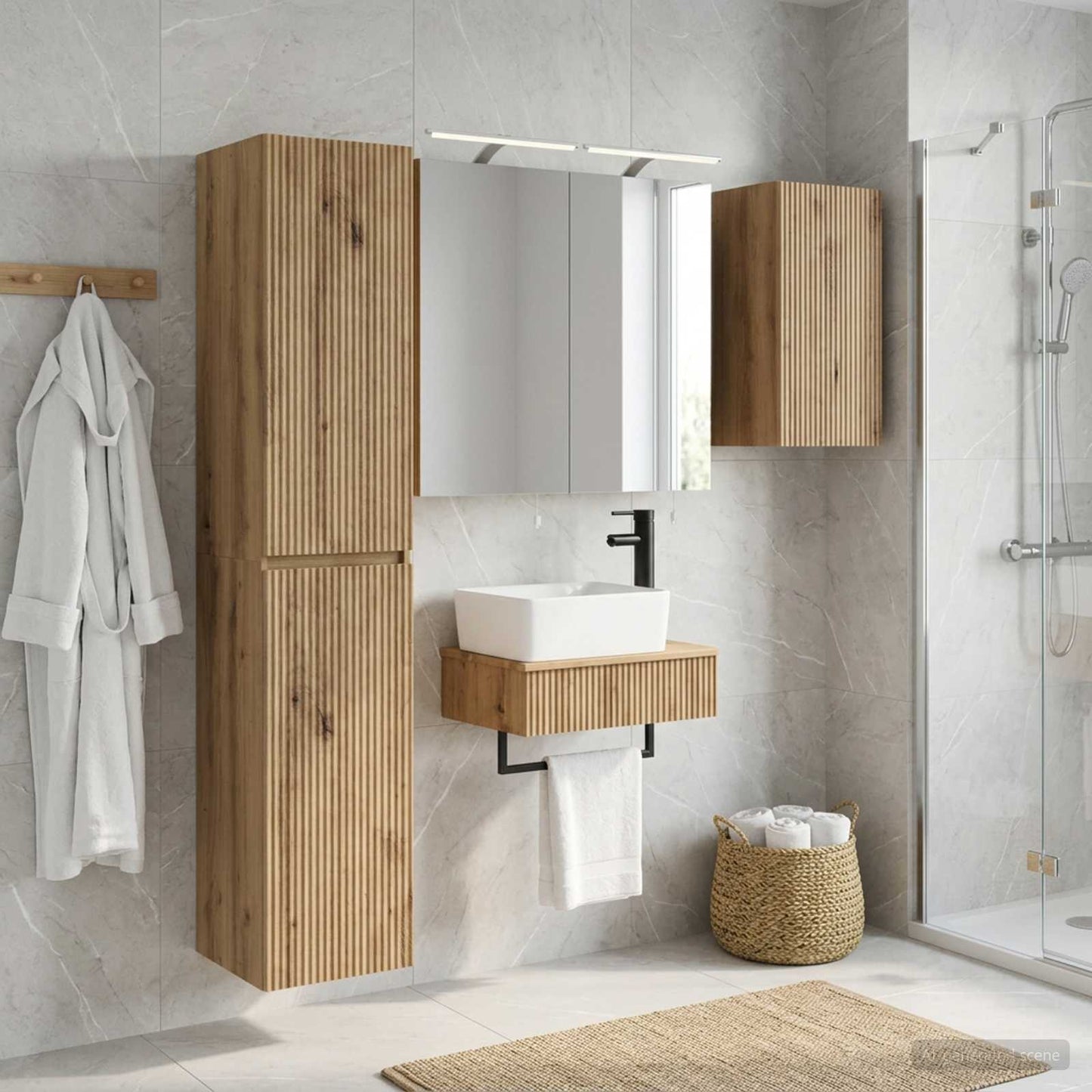 Badkamermeubelset 5 st Artisanaal eiken Bewerkt hout en glas is nu te koop bij PeponiXL, paradijselijk wonen!