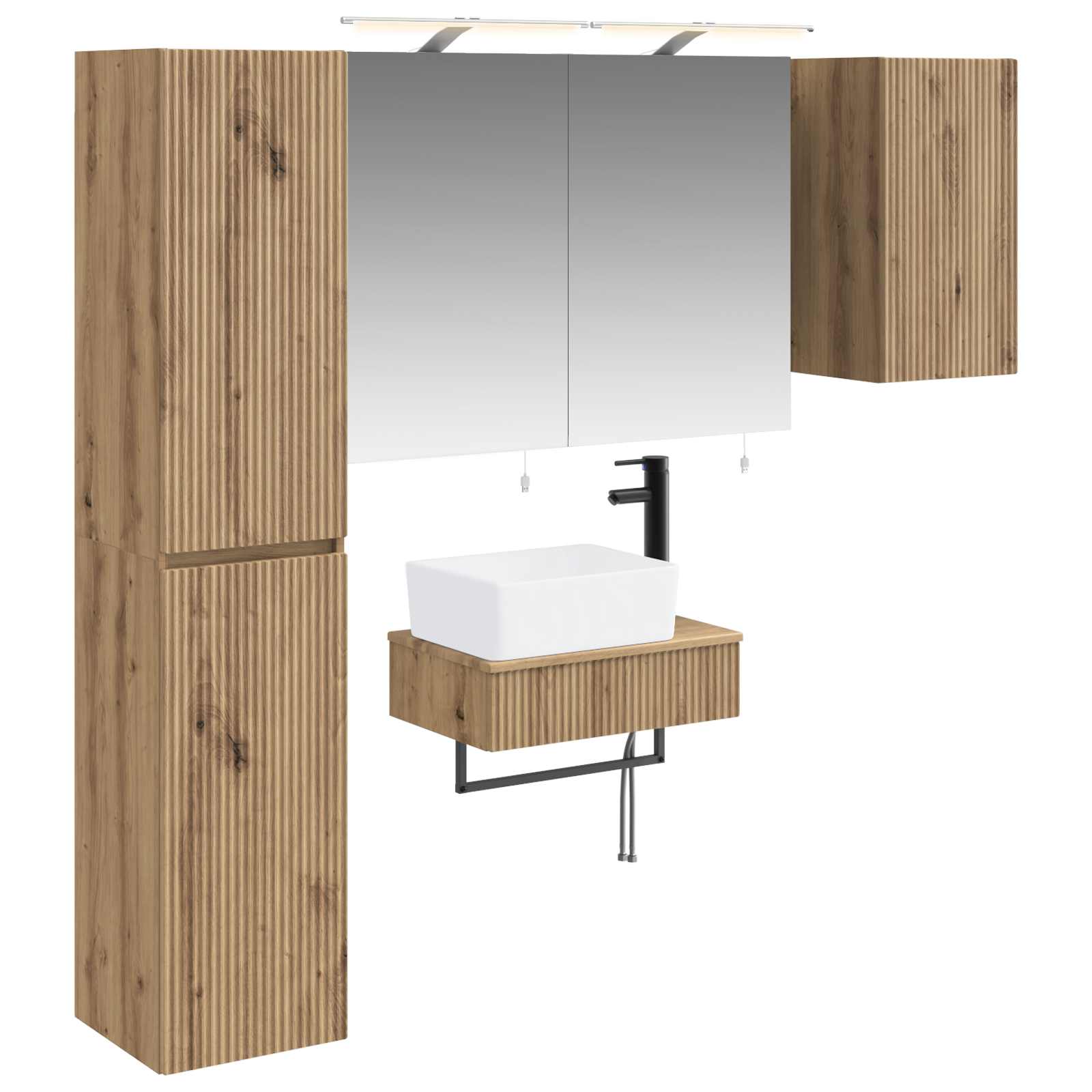 Badkamermeubelset 5 pcs Artisanaal eiken Bewerkt hout en glas is nu te koop bij PeponiXL, paradijselijk wonen!