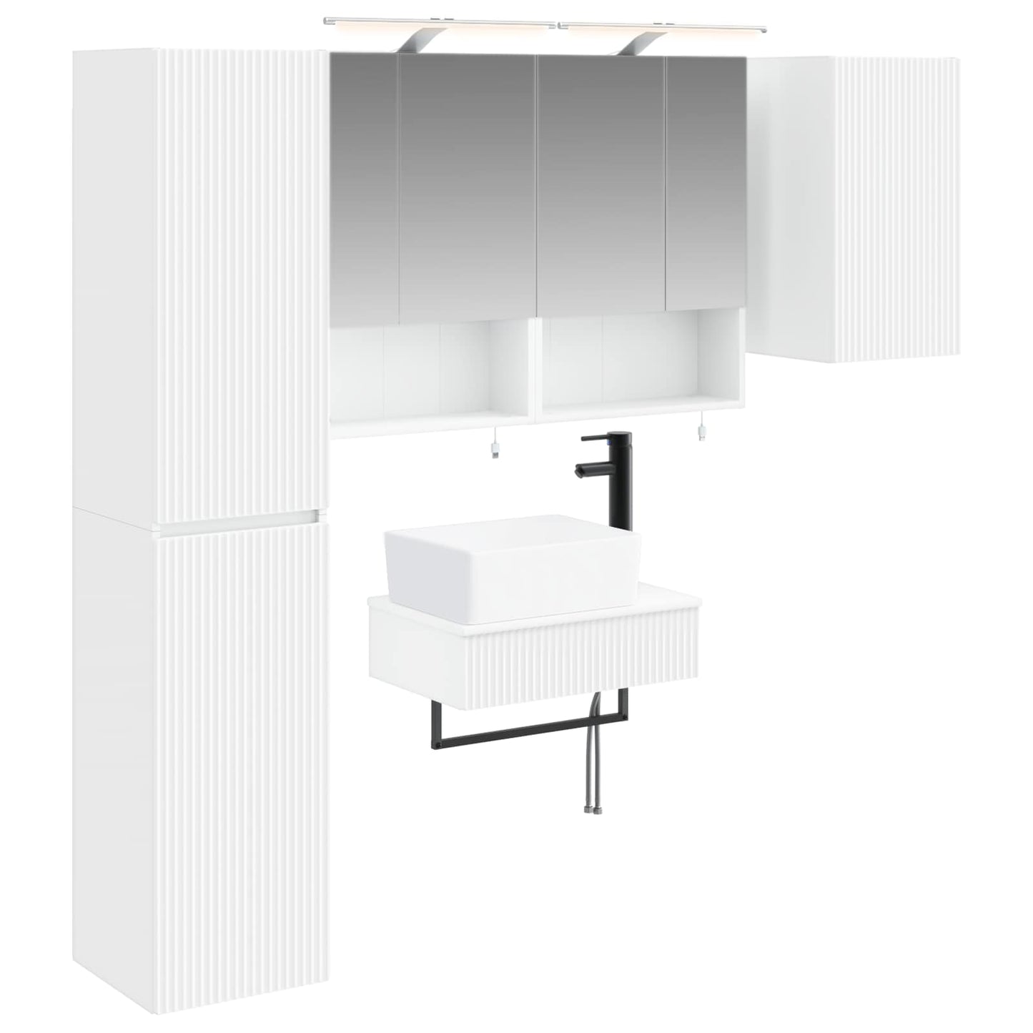 Badkamermeubelset 5 pcs Wit Bewerkt hout en glas is nu te koop bij PeponiXL, paradijselijk wonen!