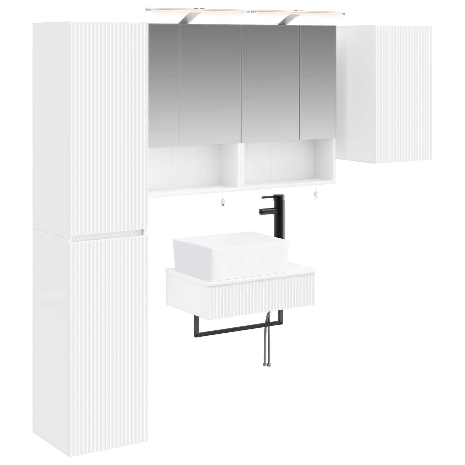 Badkamermeubelset 5 pcs Wit Bewerkt hout en glas is nu te koop bij PeponiXL, paradijselijk wonen!