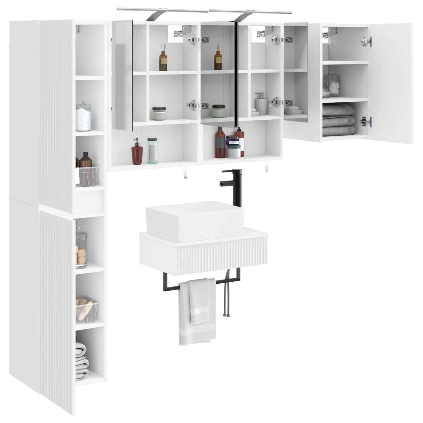 Badkamermeubelset 5 pcs Wit Bewerkt hout en glas is nu te koop bij PeponiXL, paradijselijk wonen!