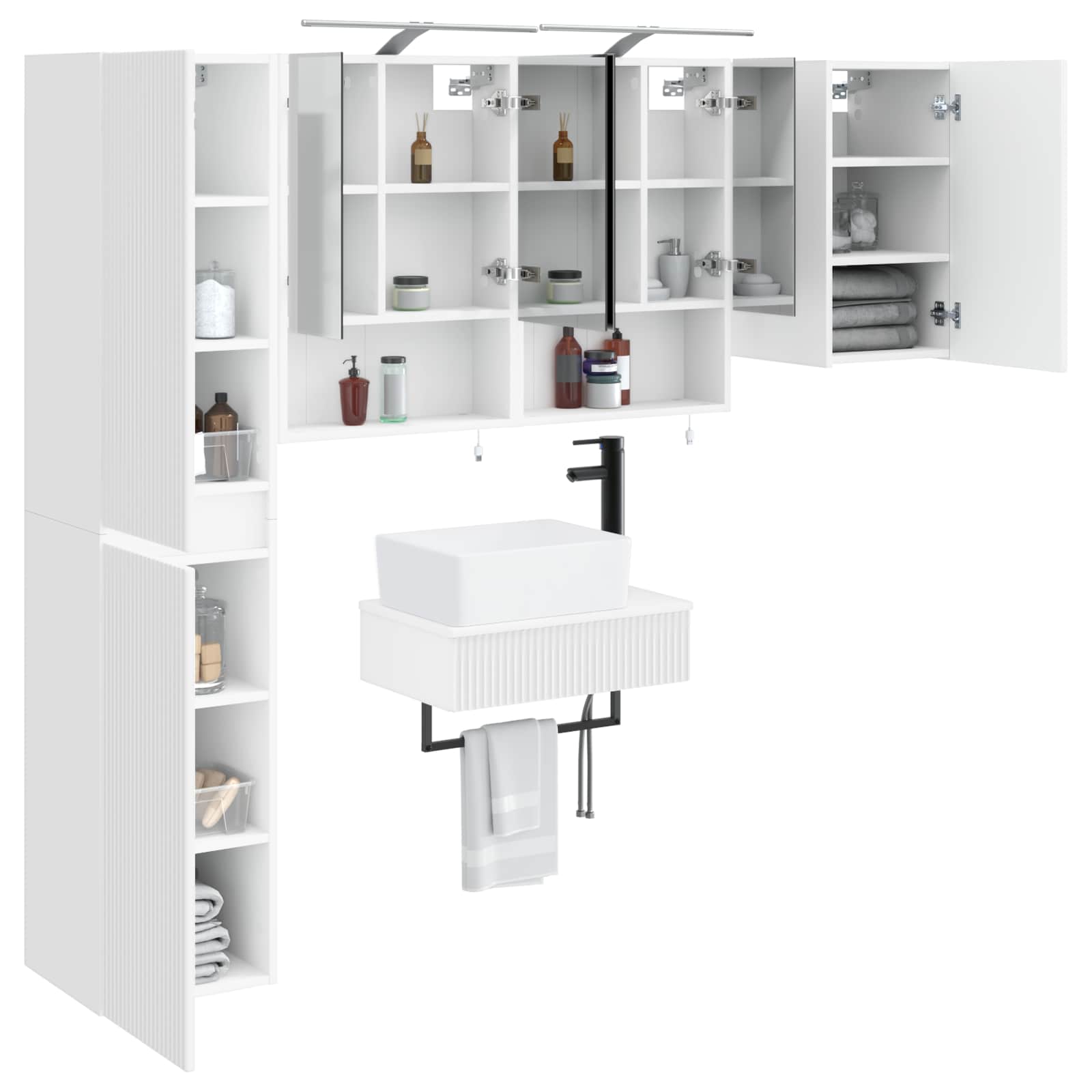 Badkamermeubelset 5 pcs Wit Bewerkt hout en glas is nu te koop bij PeponiXL, paradijselijk wonen!