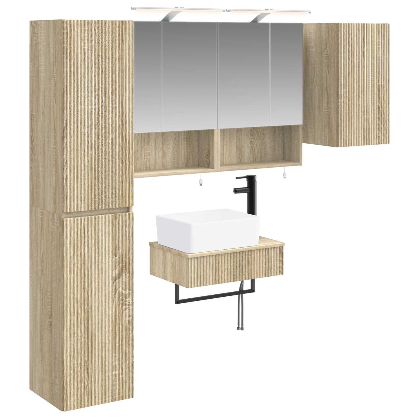 Badkamermeubelset 5 pcs Sonoma Eiken Bewerkt hout en glas is nu te koop bij PeponiXL, paradijselijk wonen!