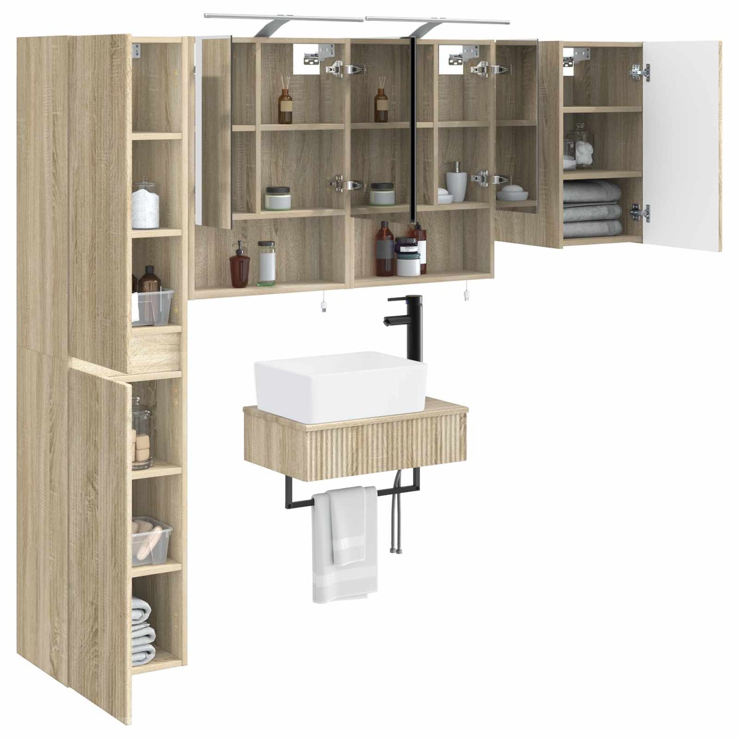 Badkamermeubelset 5 pcs Sonoma Eiken Bewerkt hout en glas is nu te koop bij PeponiXL, paradijselijk wonen!
