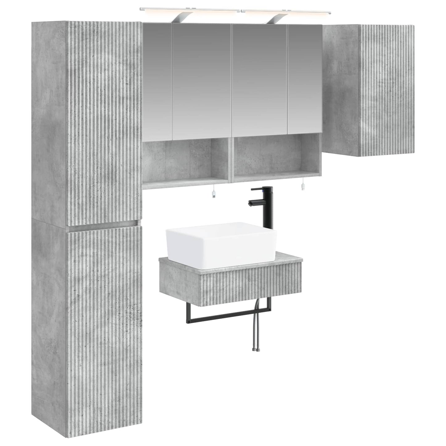 Badkamermeubelset 5 pcs Betongrijs Bewerkt hout en glas is nu te koop bij PeponiXL, paradijselijk wonen!