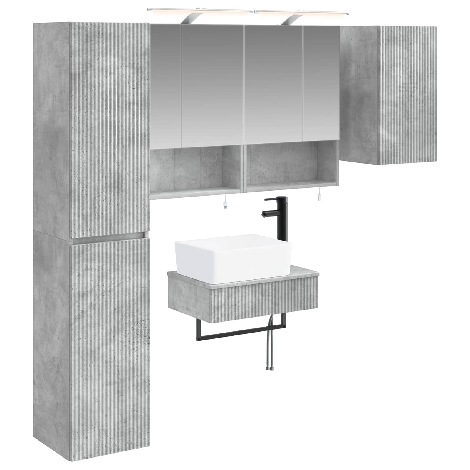 Badkamermeubelset 5 pcs Betongrijs Bewerkt hout en glas is nu te koop bij PeponiXL, paradijselijk wonen!