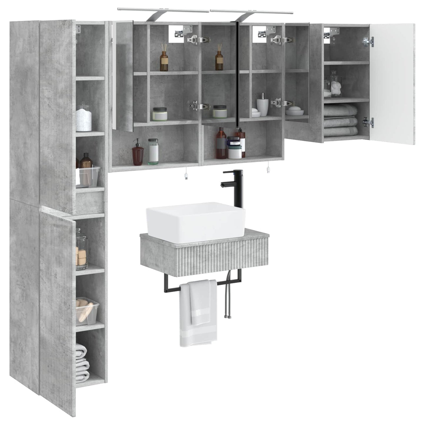 Badkamermeubelset 5 pcs Betongrijs Bewerkt hout en glas is nu te koop bij PeponiXL, paradijselijk wonen!