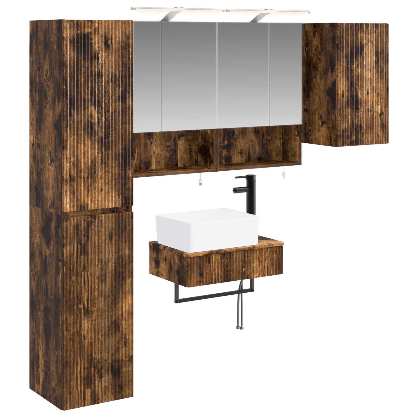 Badkamermeubelset 5 pcs Gerookt eiken Bewerkt hout en glas is nu te koop bij PeponiXL, paradijselijk wonen!