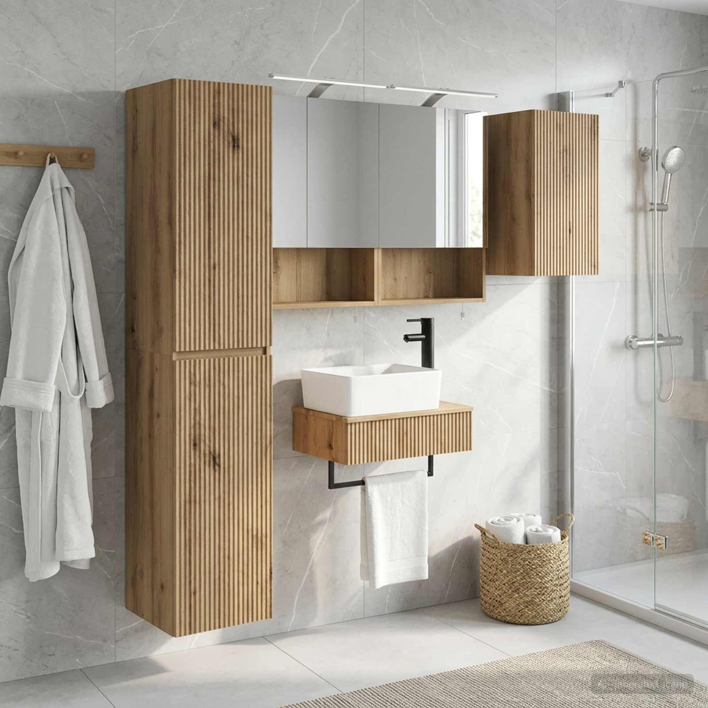 Badkamermeubelset 5 st Artisanaal eiken Bewerkt hout en glas is nu te koop bij PeponiXL, paradijselijk wonen!