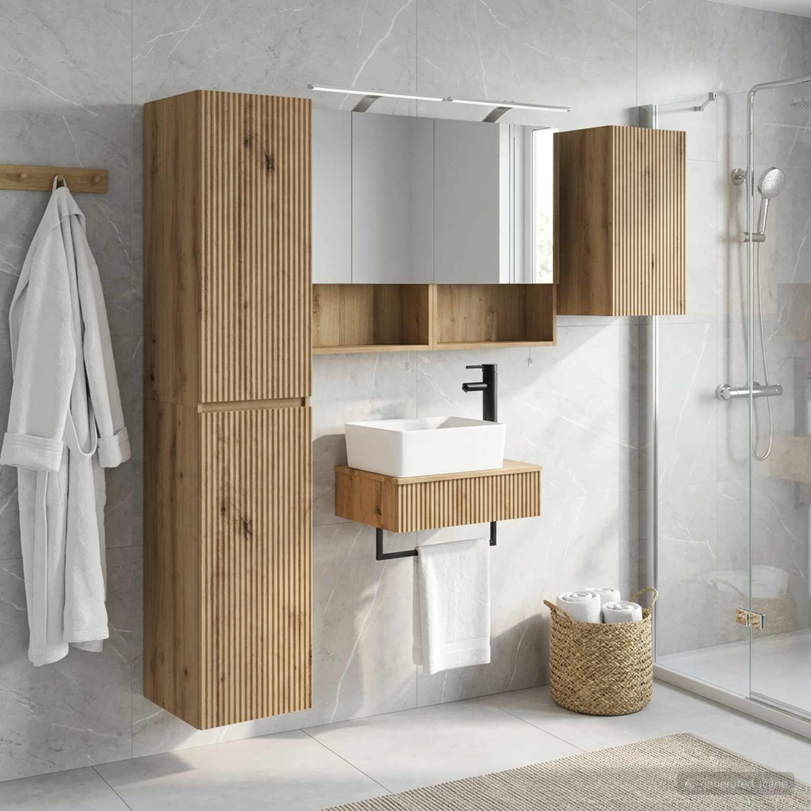Badkamermeubelset 5 st Artisanaal eiken Bewerkt hout en glas is nu te koop bij PeponiXL, paradijselijk wonen!