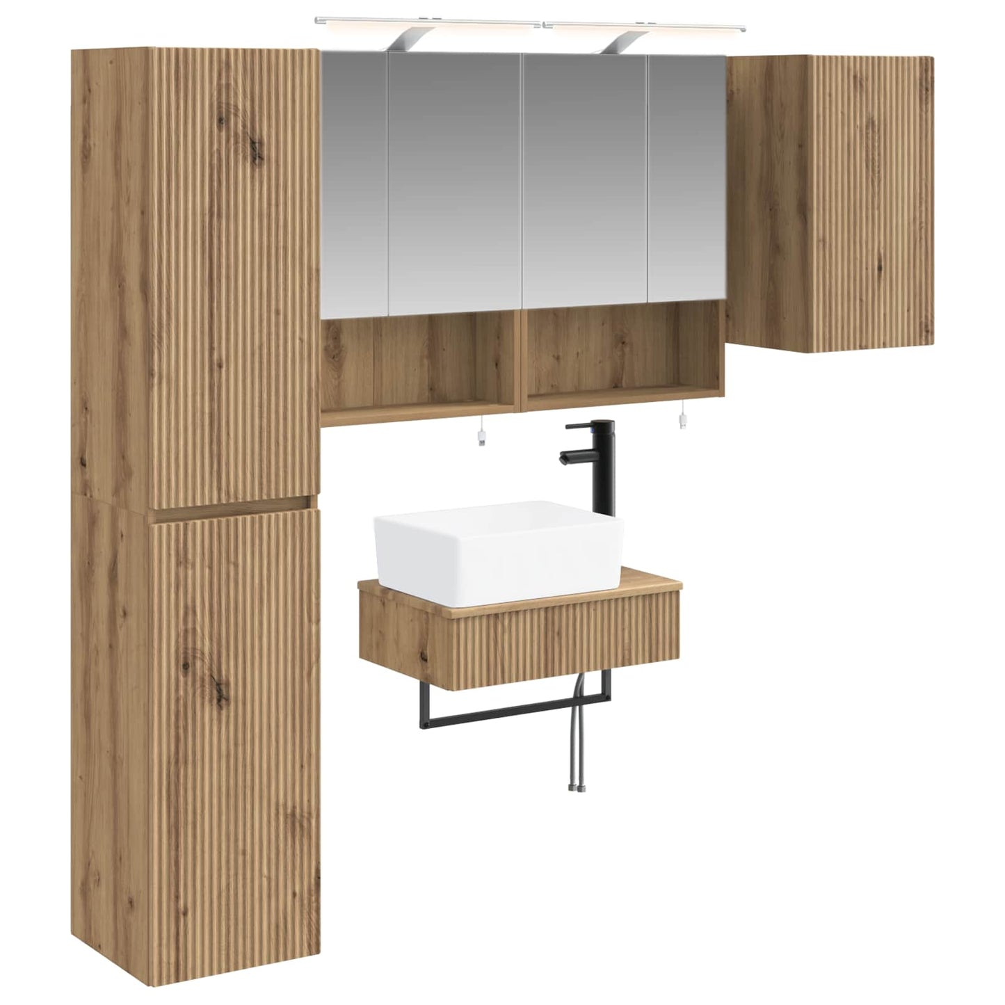 Badkamermeubelset 5 st Artisanaal eiken Bewerkt hout en glas is nu te koop bij PeponiXL, paradijselijk wonen!
