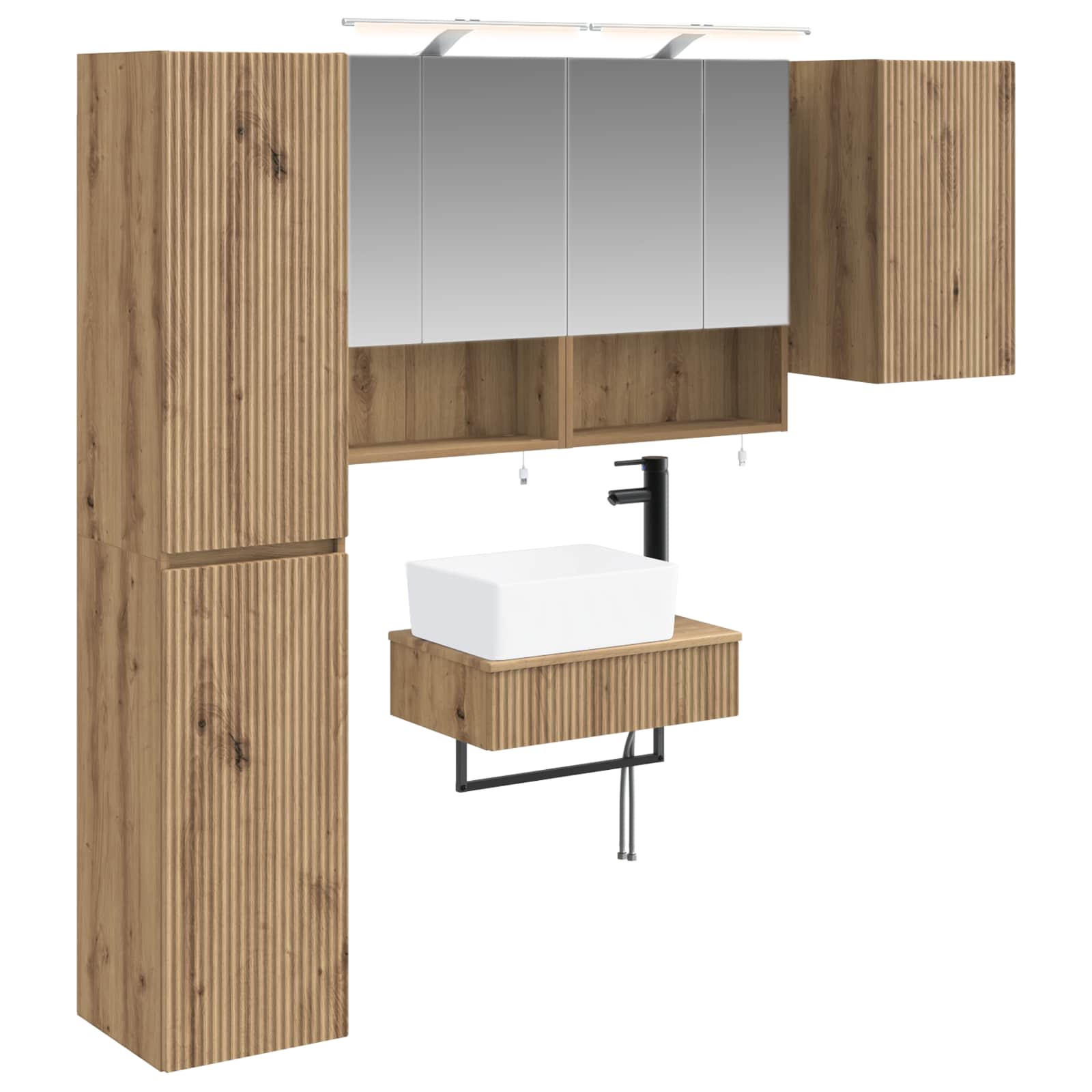 Badkamermeubelset 5 st Artisanaal eiken Bewerkt hout en glas is nu te koop bij PeponiXL, paradijselijk wonen!