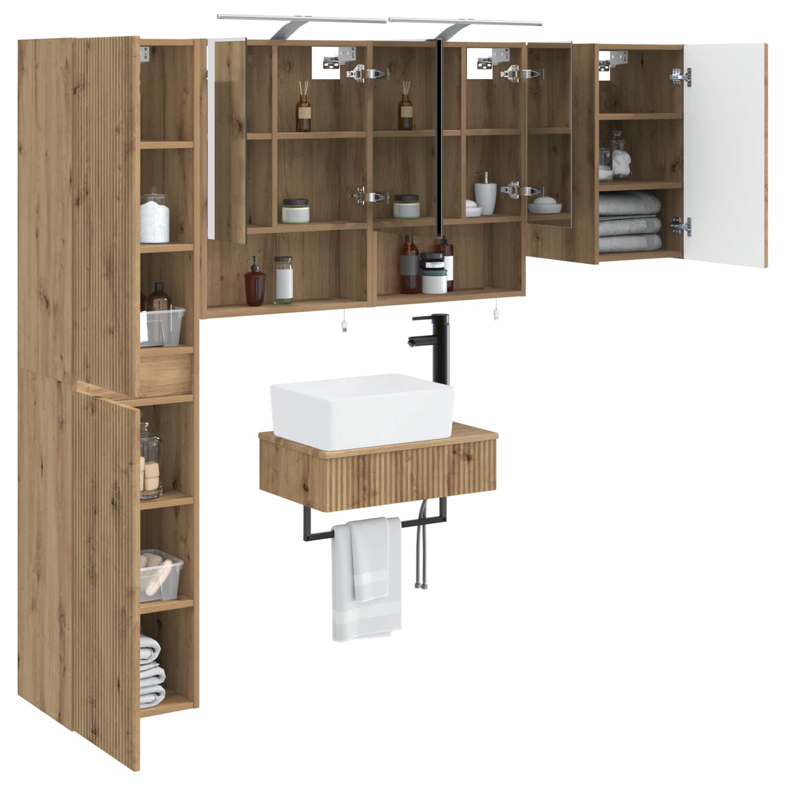 Badkamermeubelset 5 st Artisanaal eiken Bewerkt hout en glas is nu te koop bij PeponiXL, paradijselijk wonen!