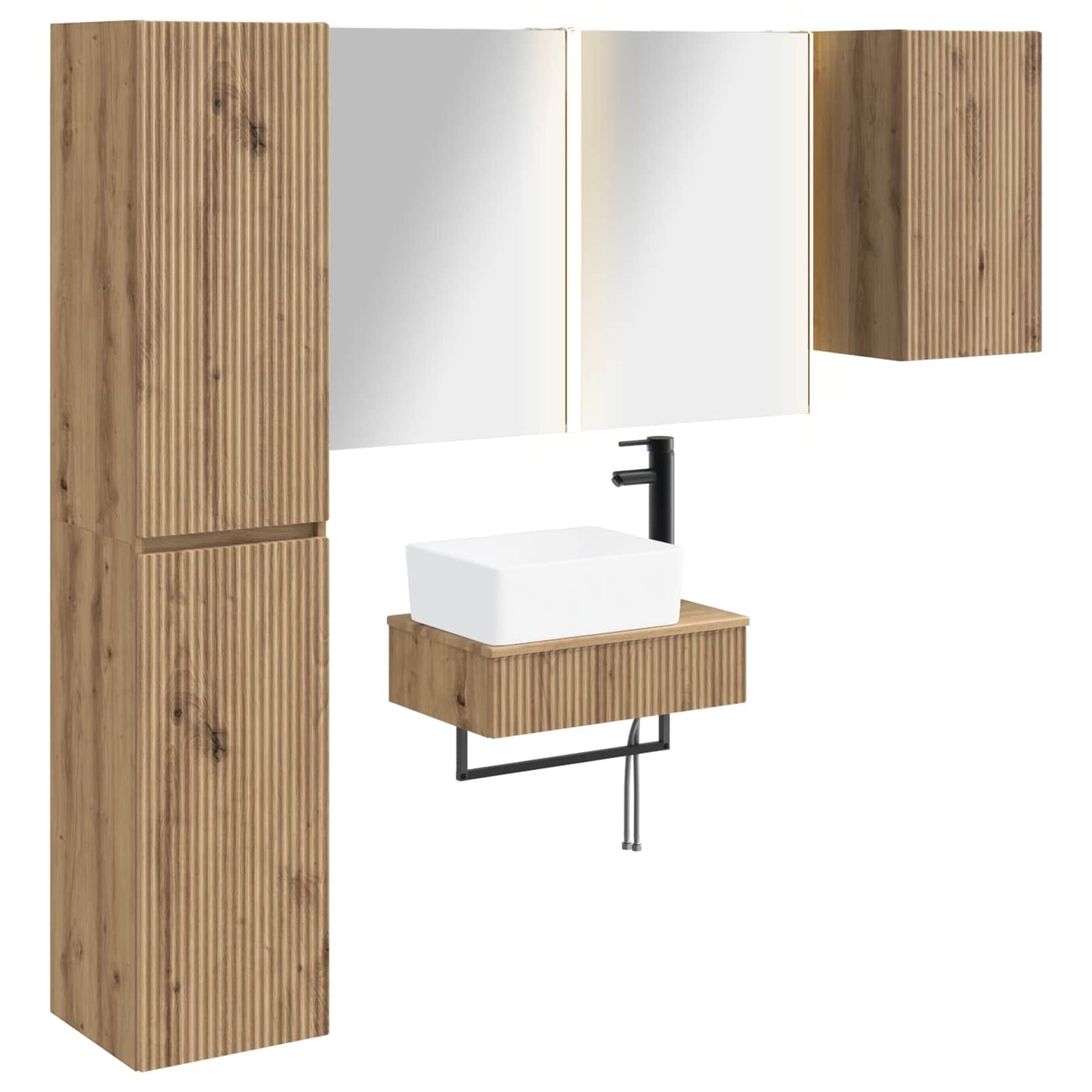 Badkamermeubelset 5 st Artisanaal eiken Bewerkt hout en glas is nu te koop bij PeponiXL, paradijselijk wonen!