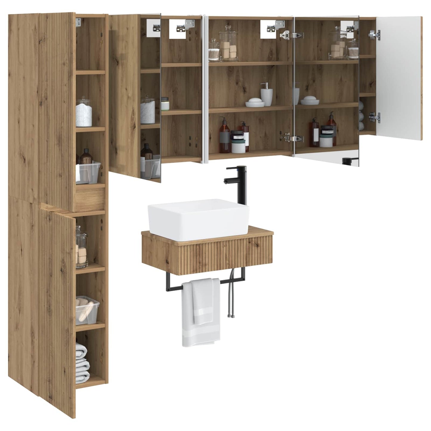 Badkamermeubelset 5 st Artisanaal eiken Bewerkt hout en glas is nu te koop bij PeponiXL, paradijselijk wonen!