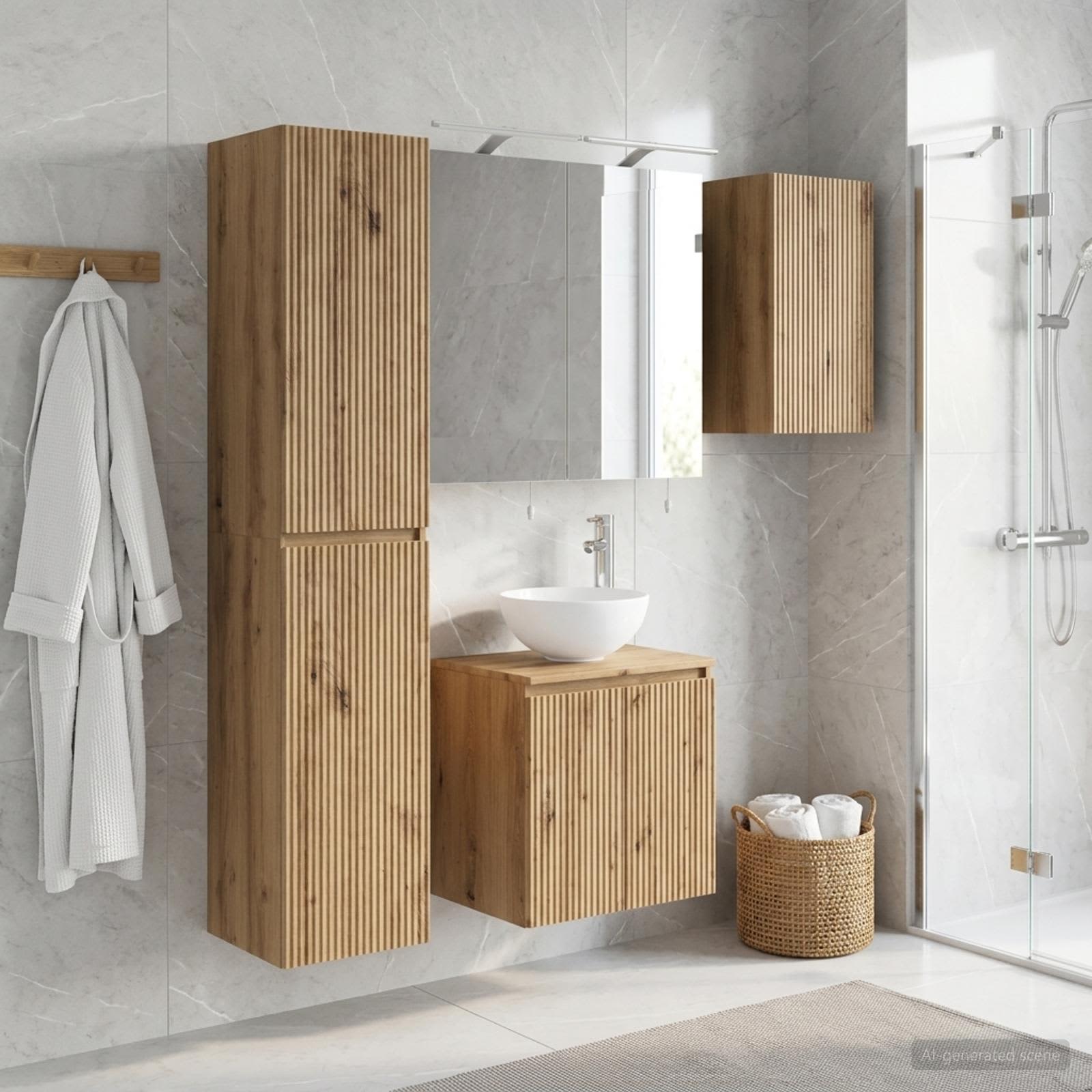 Badkamerkastenset 5 st Artisanaal eiken Bewerkt hout is nu te koop bij PeponiXL, paradijselijk wonen!