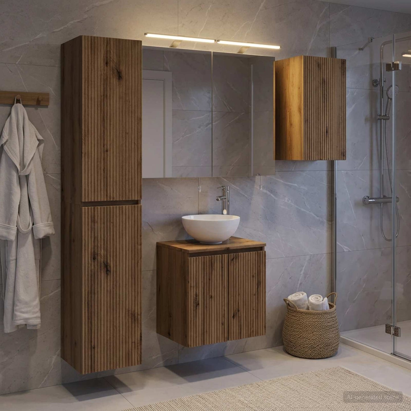 Badkamerkastenset 5 st Artisanaal eiken Bewerkt hout is nu te koop bij PeponiXL, paradijselijk wonen!