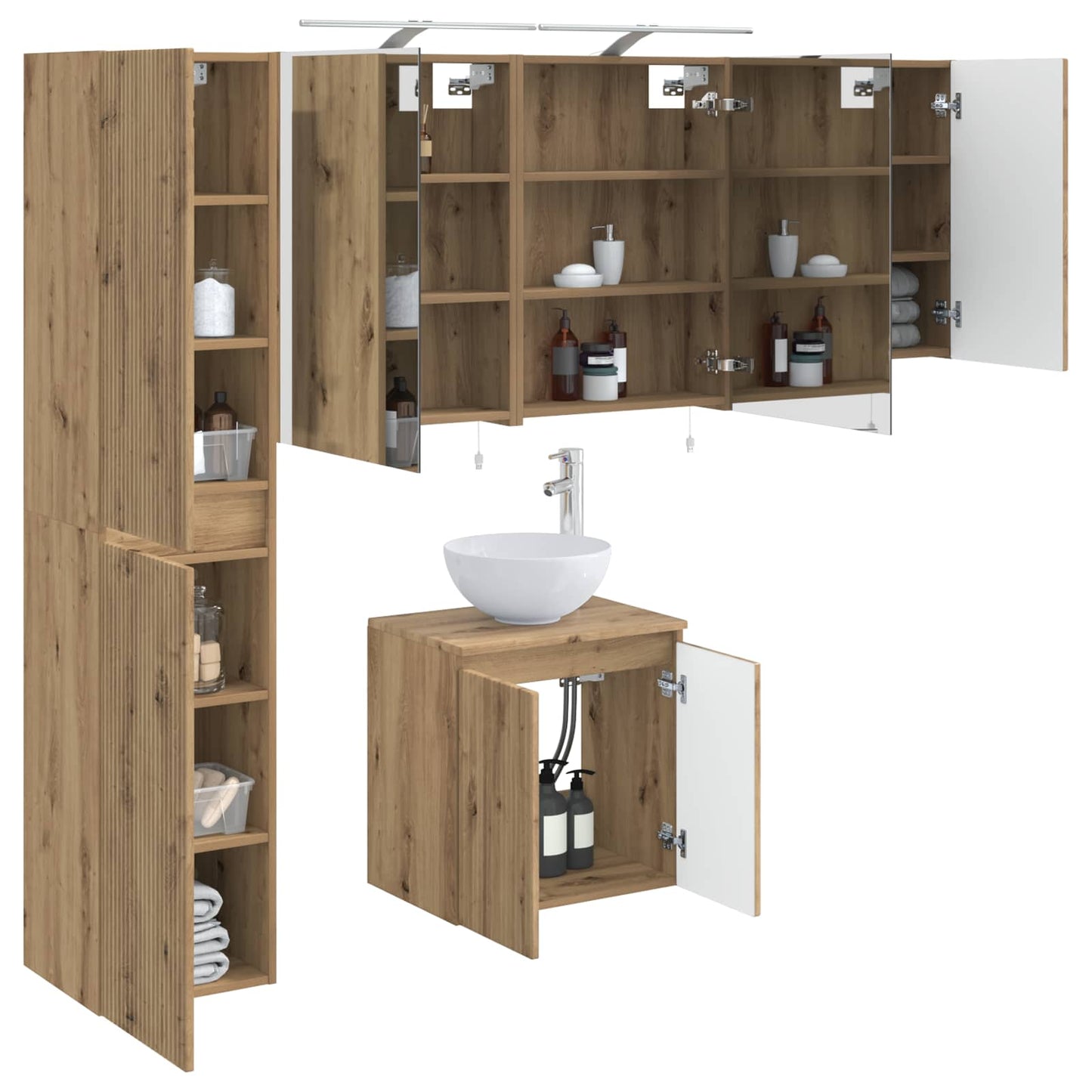 Badkamerkastenset 5 st Artisanaal eiken Bewerkt hout is nu te koop bij PeponiXL, paradijselijk wonen!