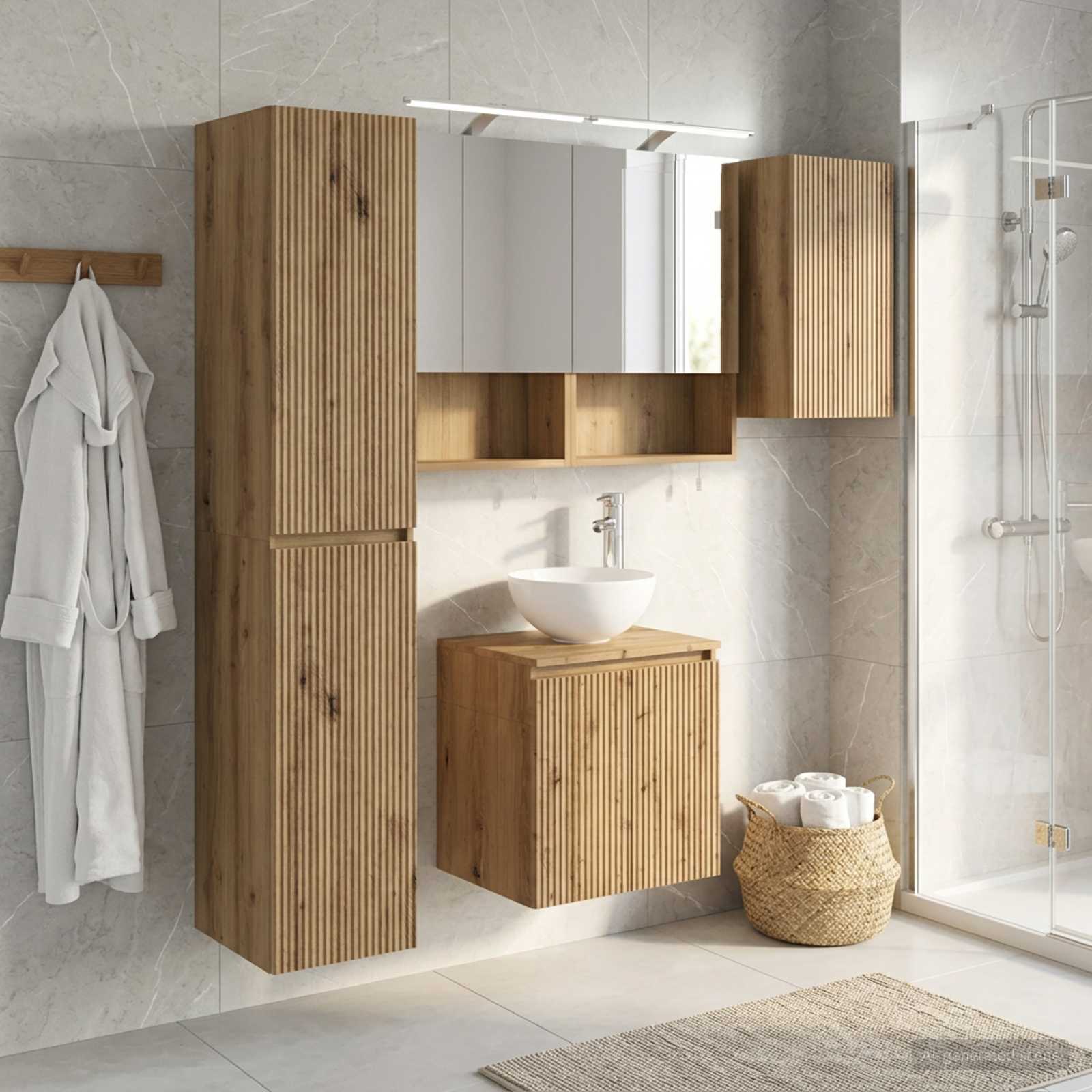 Badkamerkastenset 5 st Artisanaal eiken Bewerkt hout is nu te koop bij PeponiXL, paradijselijk wonen!