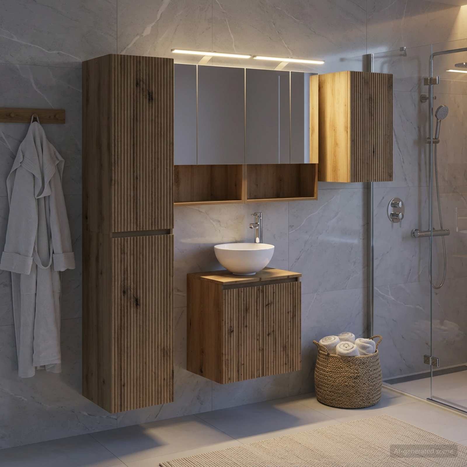 Badkamerkastenset 5 st Artisanaal eiken Bewerkt hout is nu te koop bij PeponiXL, paradijselijk wonen!