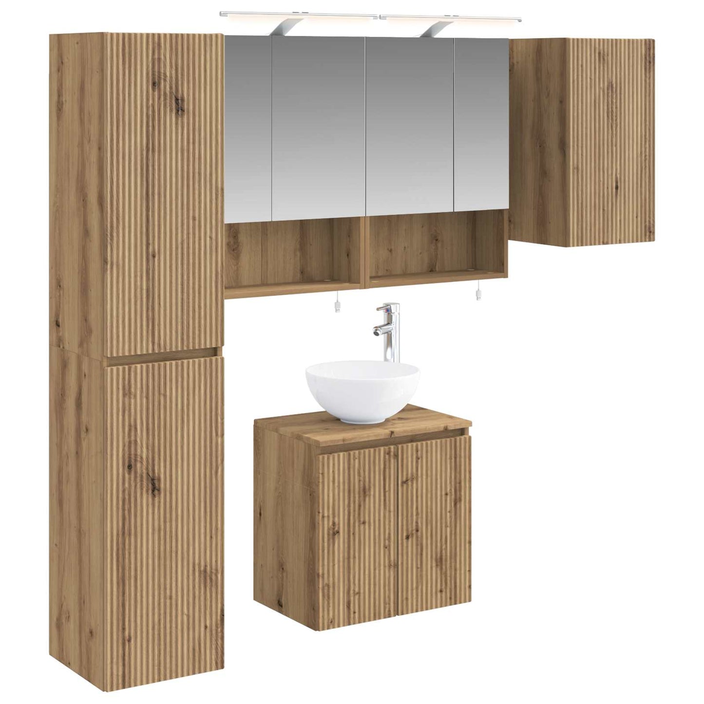 Badkamerkastenset 5 st Artisanaal eiken Bewerkt hout is nu te koop bij PeponiXL, paradijselijk wonen!