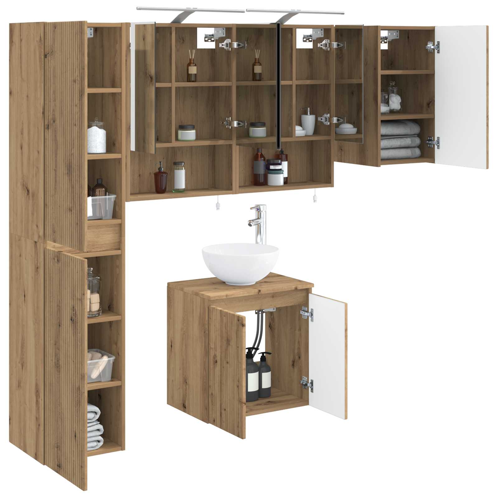 Badkamerkastenset 5 st Artisanaal eiken Bewerkt hout is nu te koop bij PeponiXL, paradijselijk wonen!