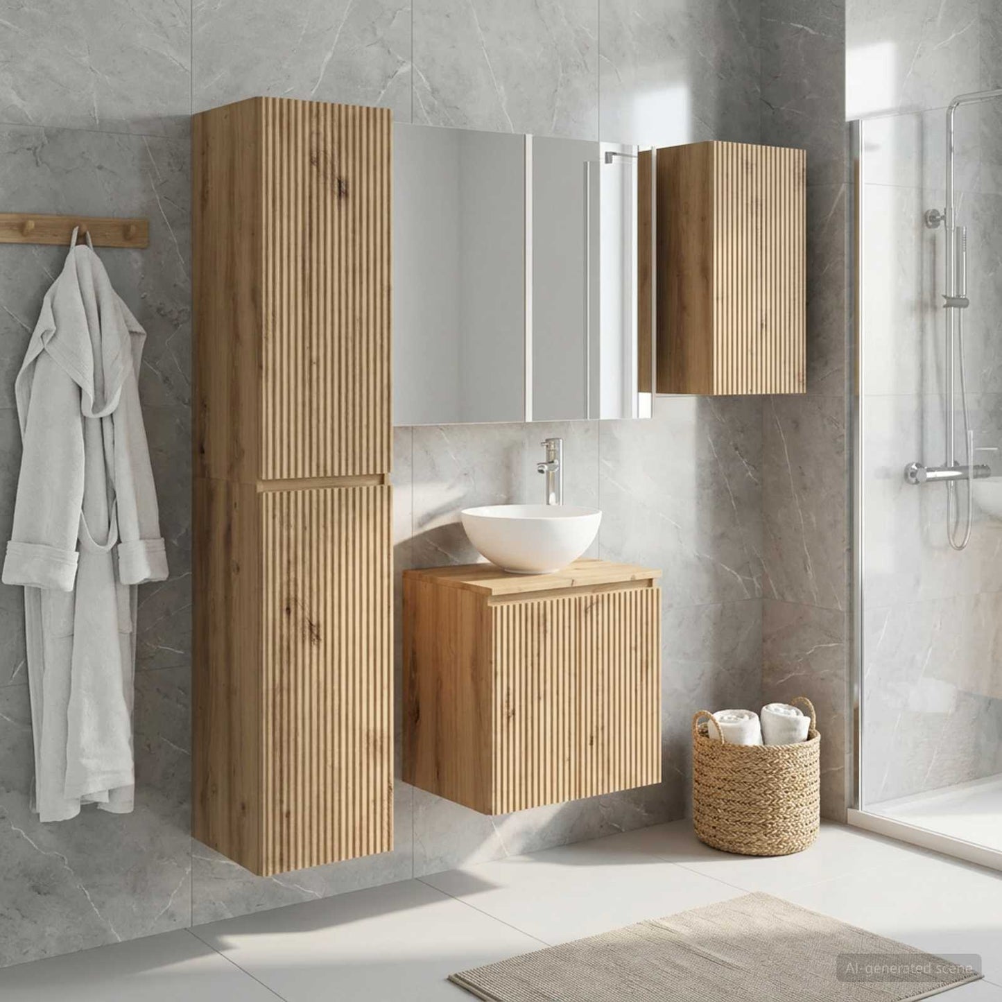 Badkamerkastenset 5 st Artisanaal eiken Bewerkt hout is nu te koop bij PeponiXL, paradijselijk wonen!