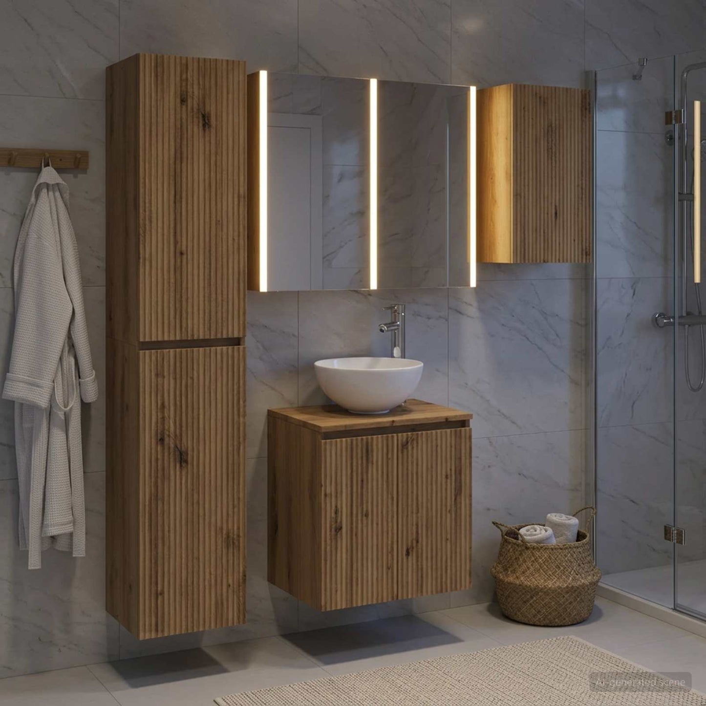 Badkamerkastenset 5 st Artisanaal eiken Bewerkt hout is nu te koop bij PeponiXL, paradijselijk wonen!