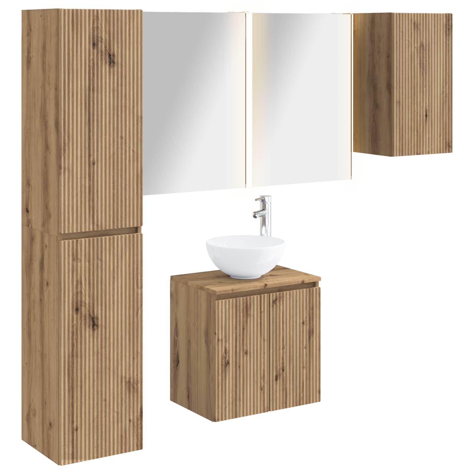 Badkamerkastenset 5 st Artisanaal eiken Bewerkt hout is nu te koop bij PeponiXL, paradijselijk wonen!