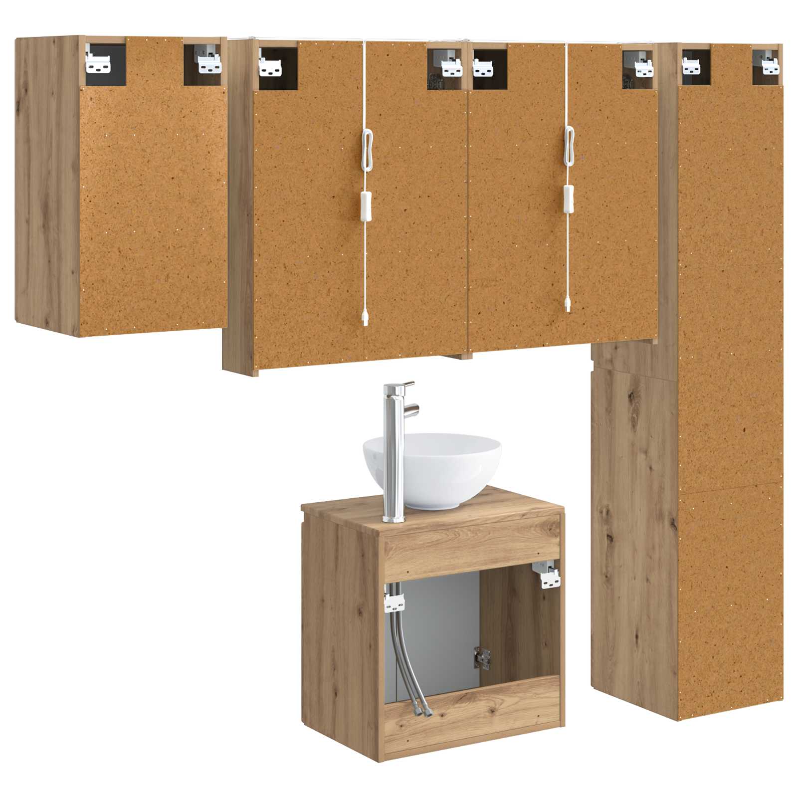 Badkamerkastenset 5 st Artisanaal eiken Bewerkt hout is nu te koop bij PeponiXL, paradijselijk wonen!