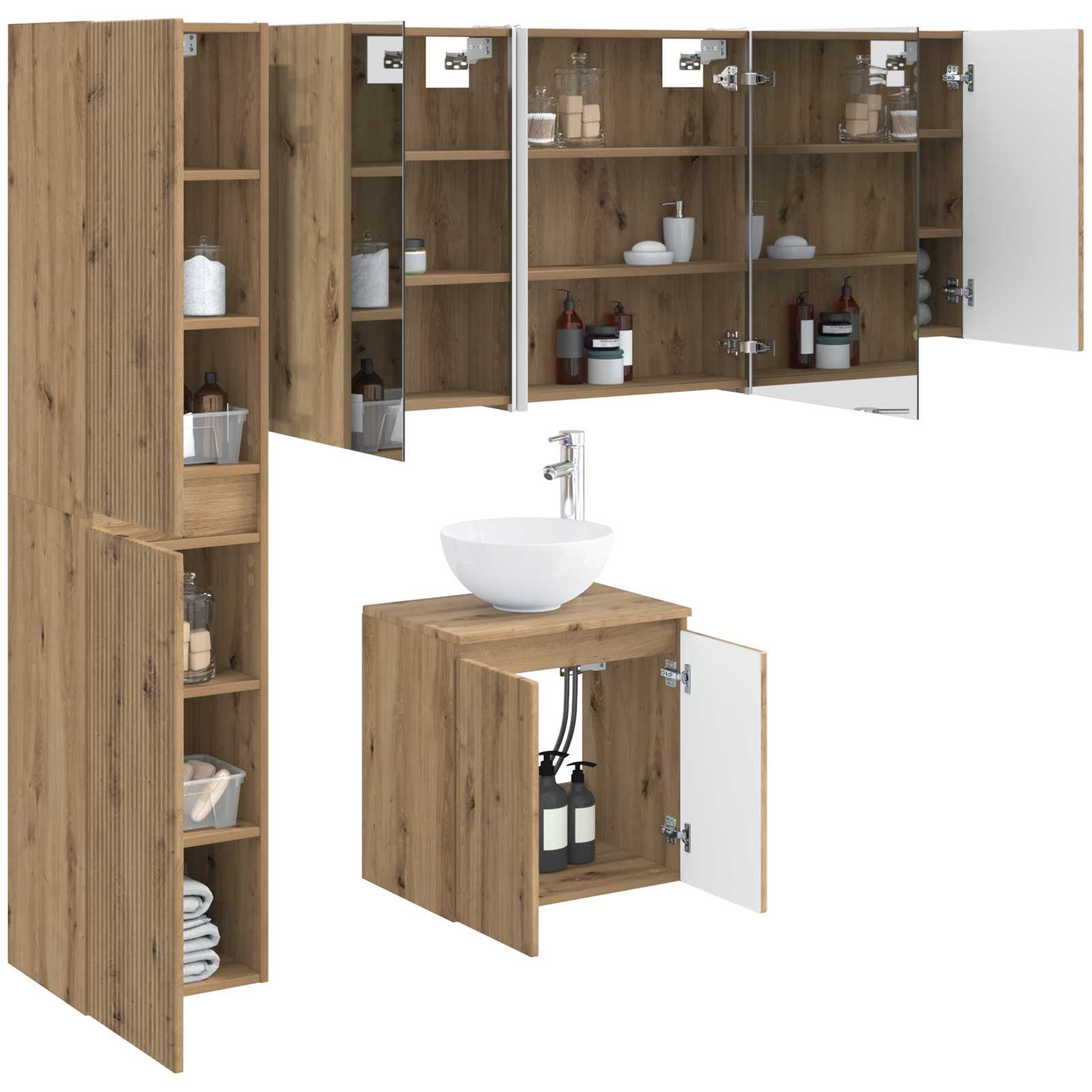 Badkamerkastenset 5 st Artisanaal eiken Bewerkt hout is nu te koop bij PeponiXL, paradijselijk wonen!