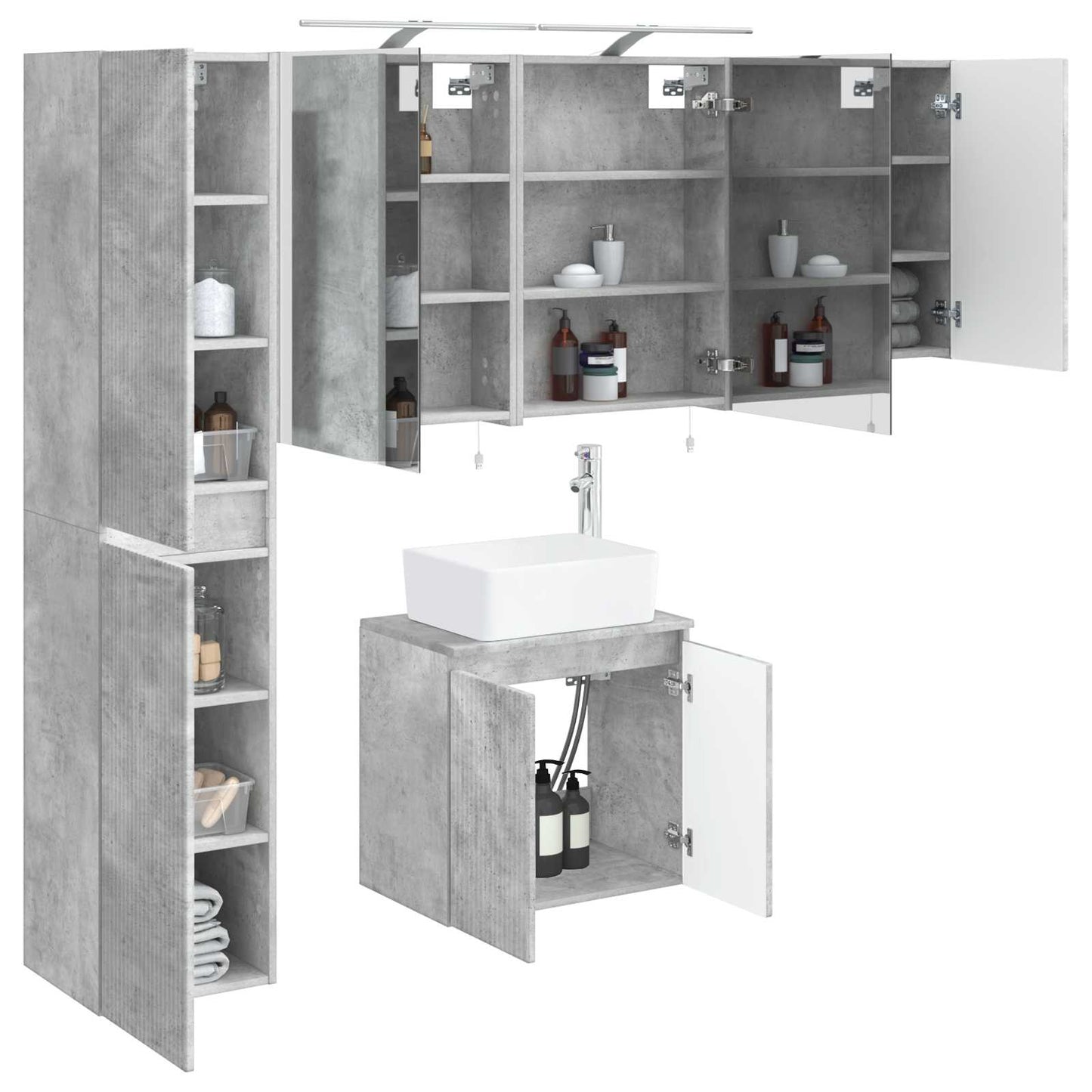 Badkamerkastenset 5 pcs Betongrijs 50 x 14,5 x 70 cm is nu te koop bij PeponiXL, paradijselijk wonen!