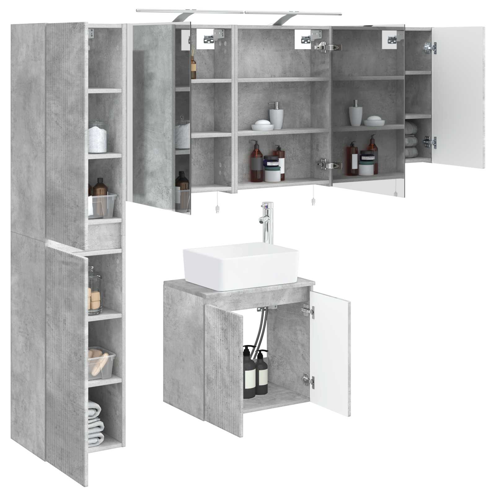 Badkamerkastenset 5 pcs Betongrijs 50 x 14,5 x 70 cm is nu te koop bij PeponiXL, paradijselijk wonen!