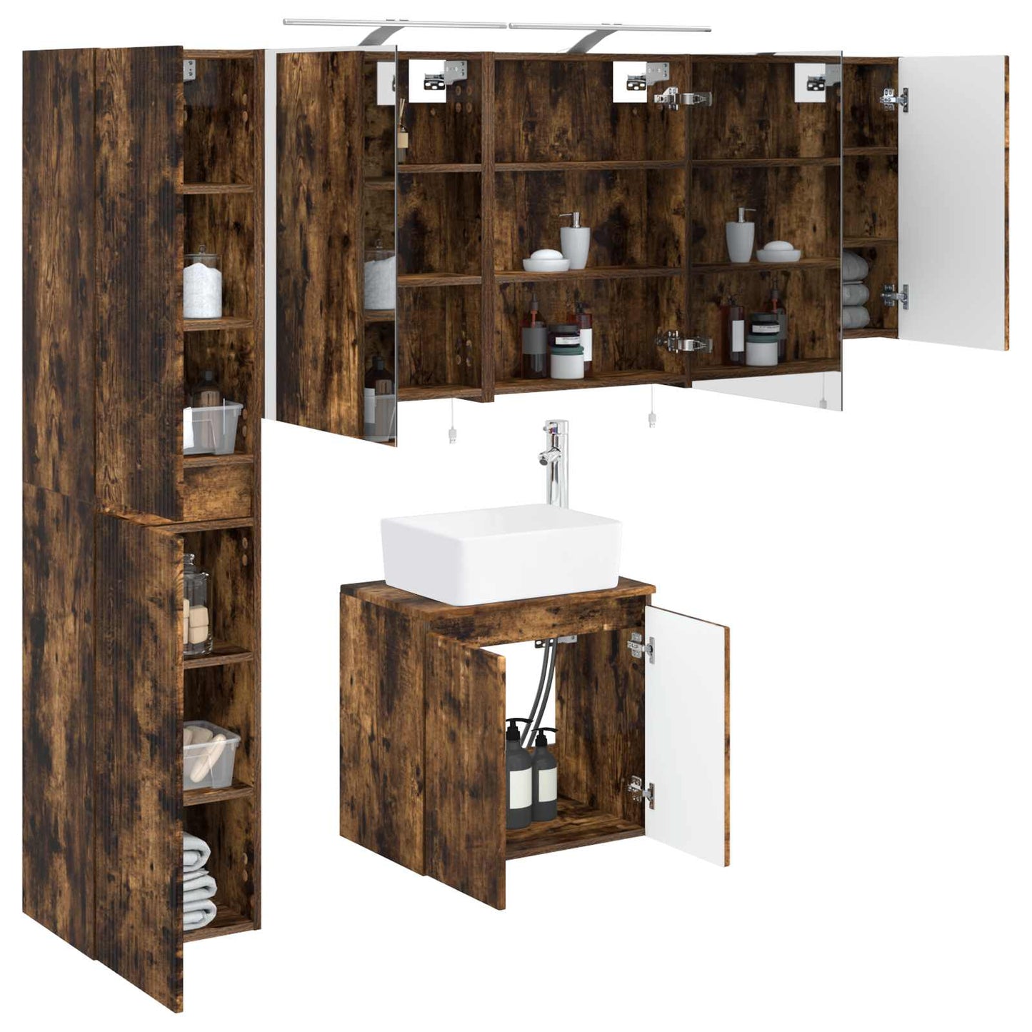 Badkamerkastenset 5 pcs Gerookt eiken 50 x 14,5 x 70 cm is nu te koop bij PeponiXL, paradijselijk wonen!
