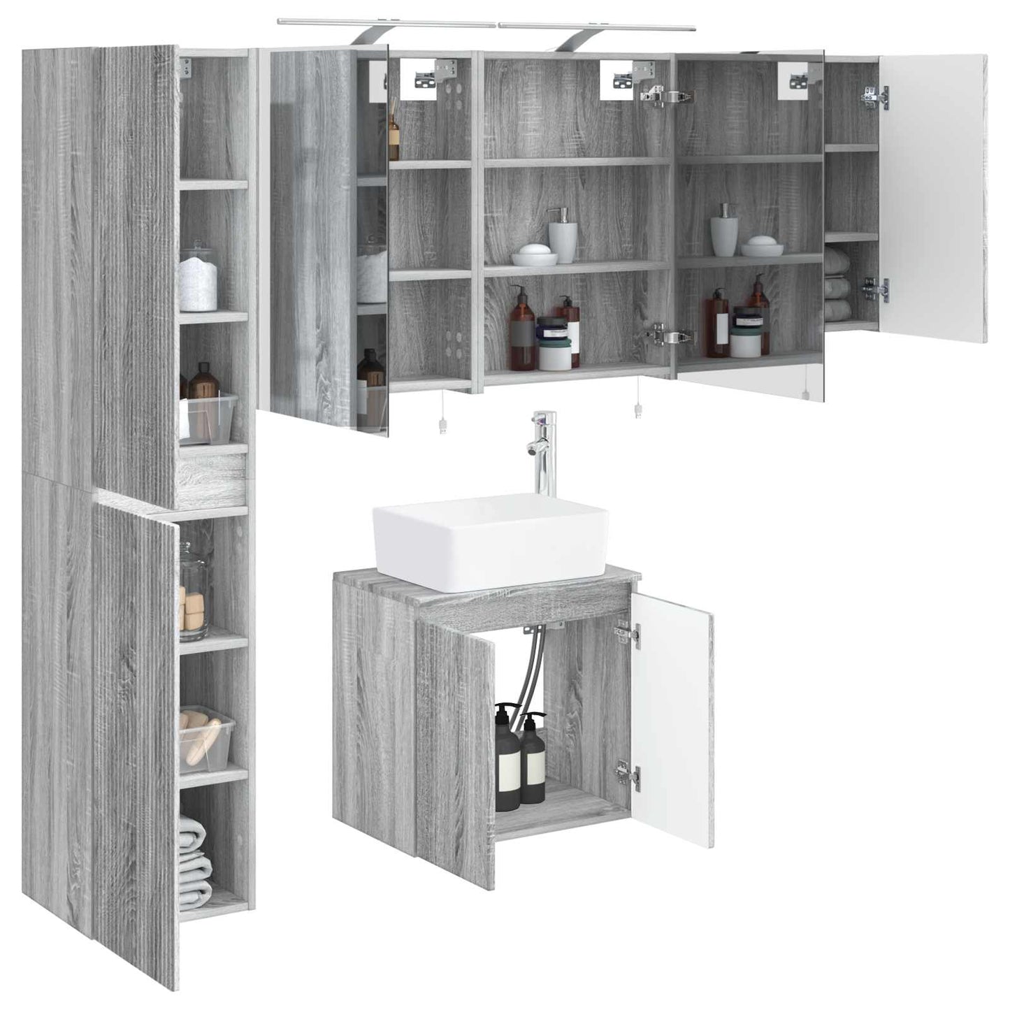 Badkamerkastenset 5 pcs Grijs Sonoma 50 x 14,5 x 70 cm is nu te koop bij PeponiXL, paradijselijk wonen!