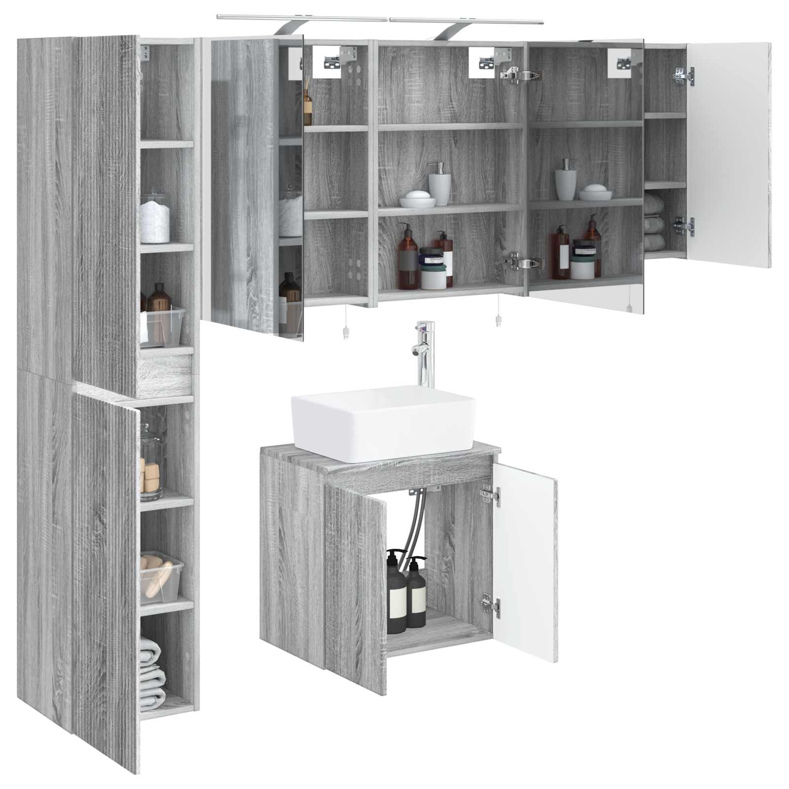 Badkamerkastenset 5 pcs Grijs Sonoma 50 x 14,5 x 70 cm is nu te koop bij PeponiXL, paradijselijk wonen!