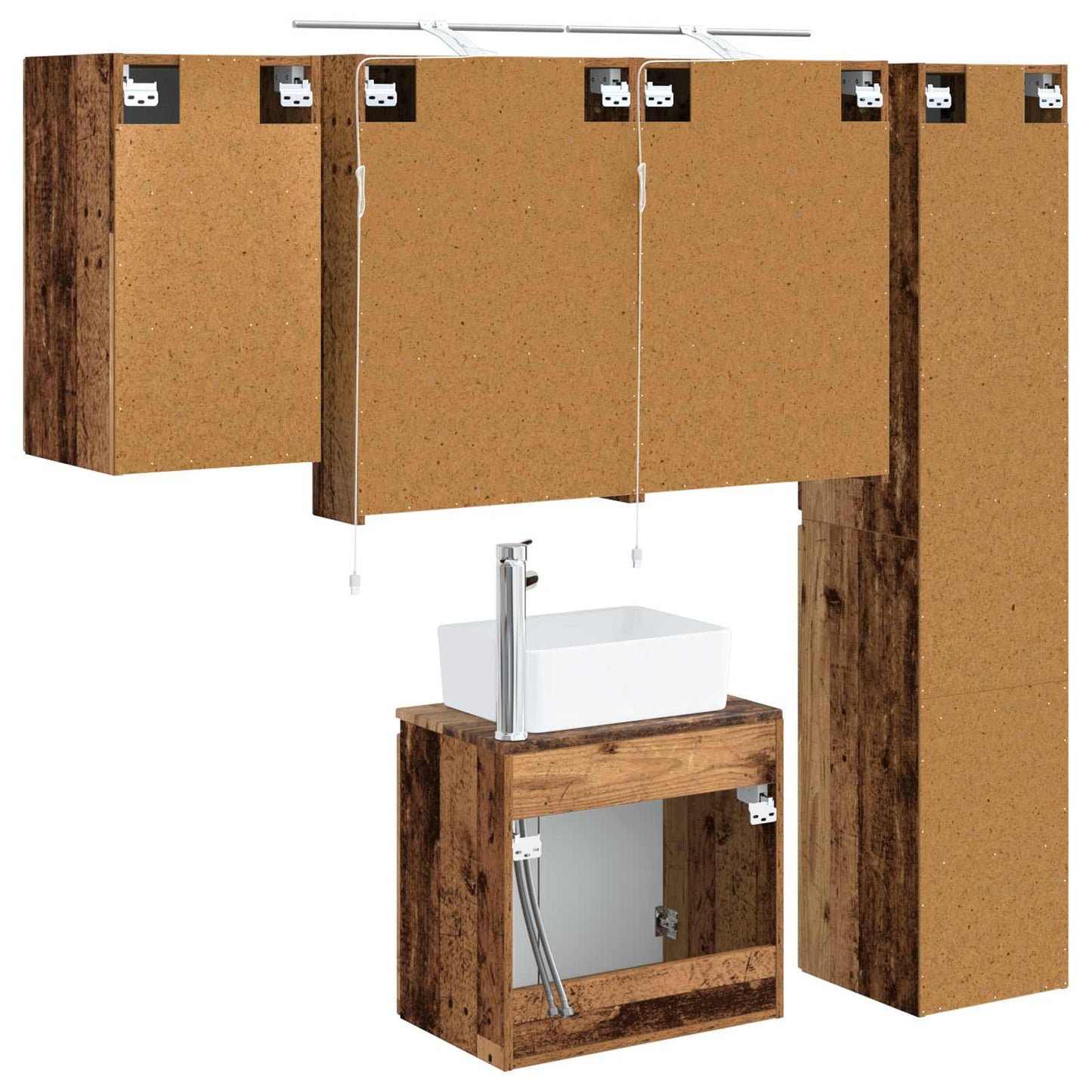 Badkamerkastenset 5 pcs Oud hout 50 x 14,5 x 70 cm Bewerkt hout is nu te koop bij PeponiXL, paradijselijk wonen!